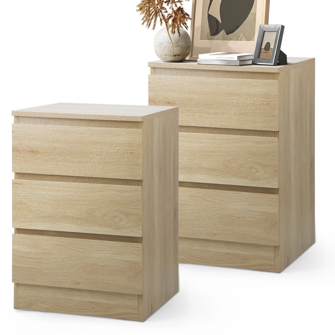 9 Oikiture Bedside Tables Set of 2 Side Table Storage Cabinet Nightstand - Natural, 9 of 9