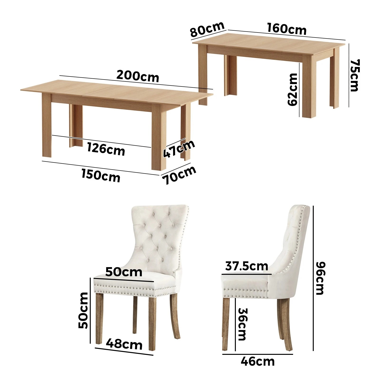 9 Oikiture 200cm Extendable Dining Table With 6pcs Dining Chairs Velvet
 - Multi, 9 of 10