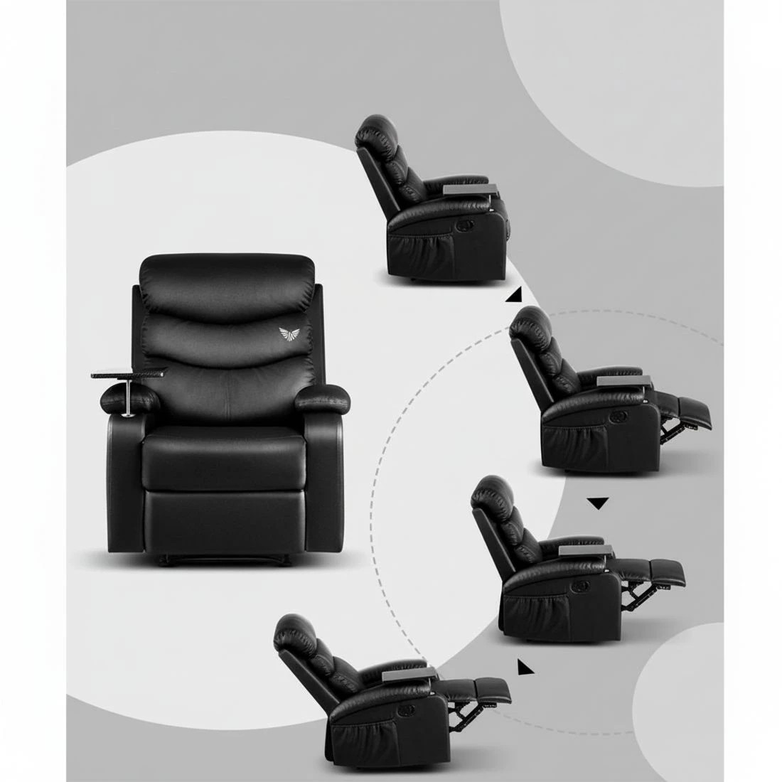 4 Artiss Recliner Chair Leather  Tray Table - Black, 4 of 6