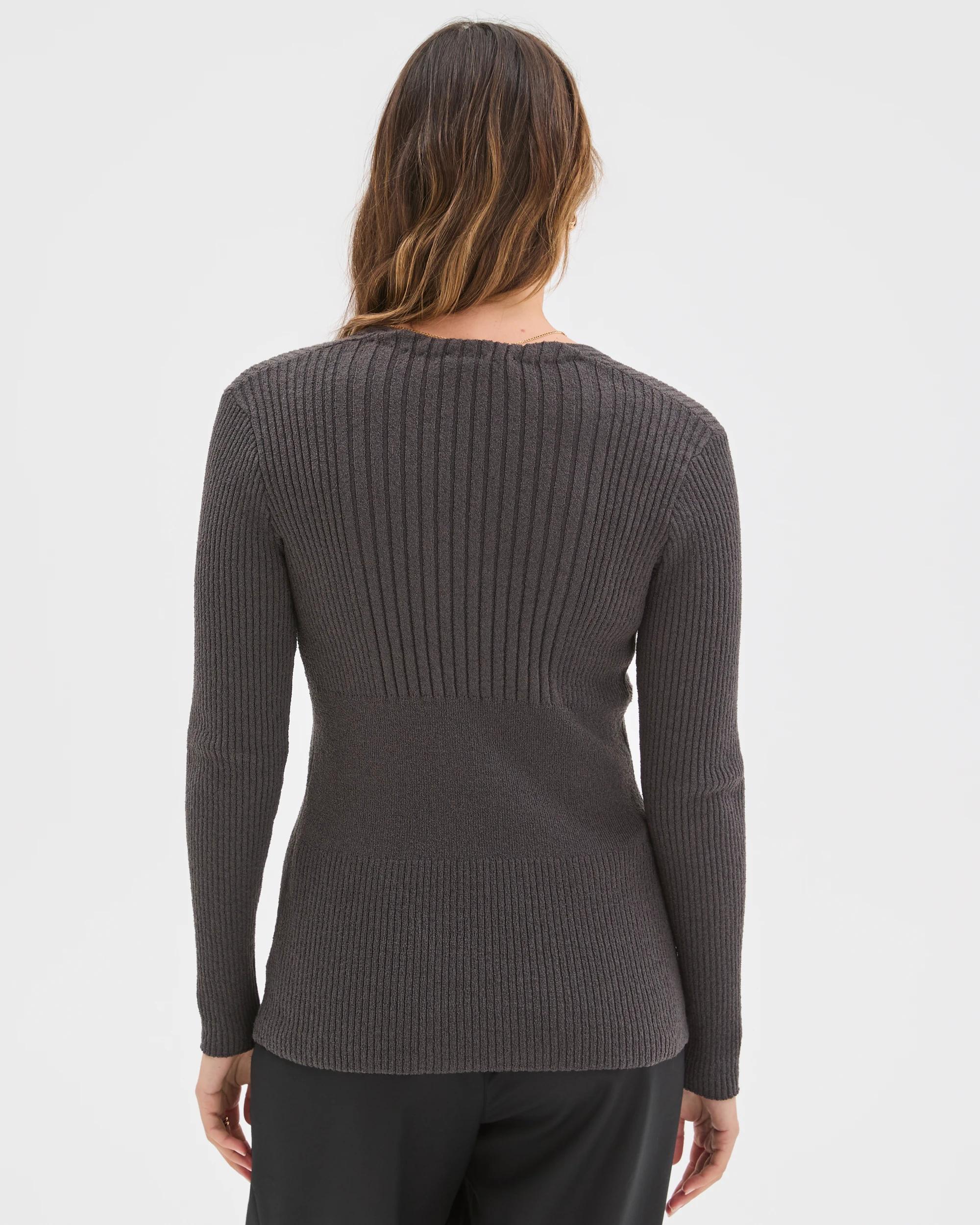 7 Preview Long Sleeve V-Neck Boucle Knit Top CINDER, 7 of 7