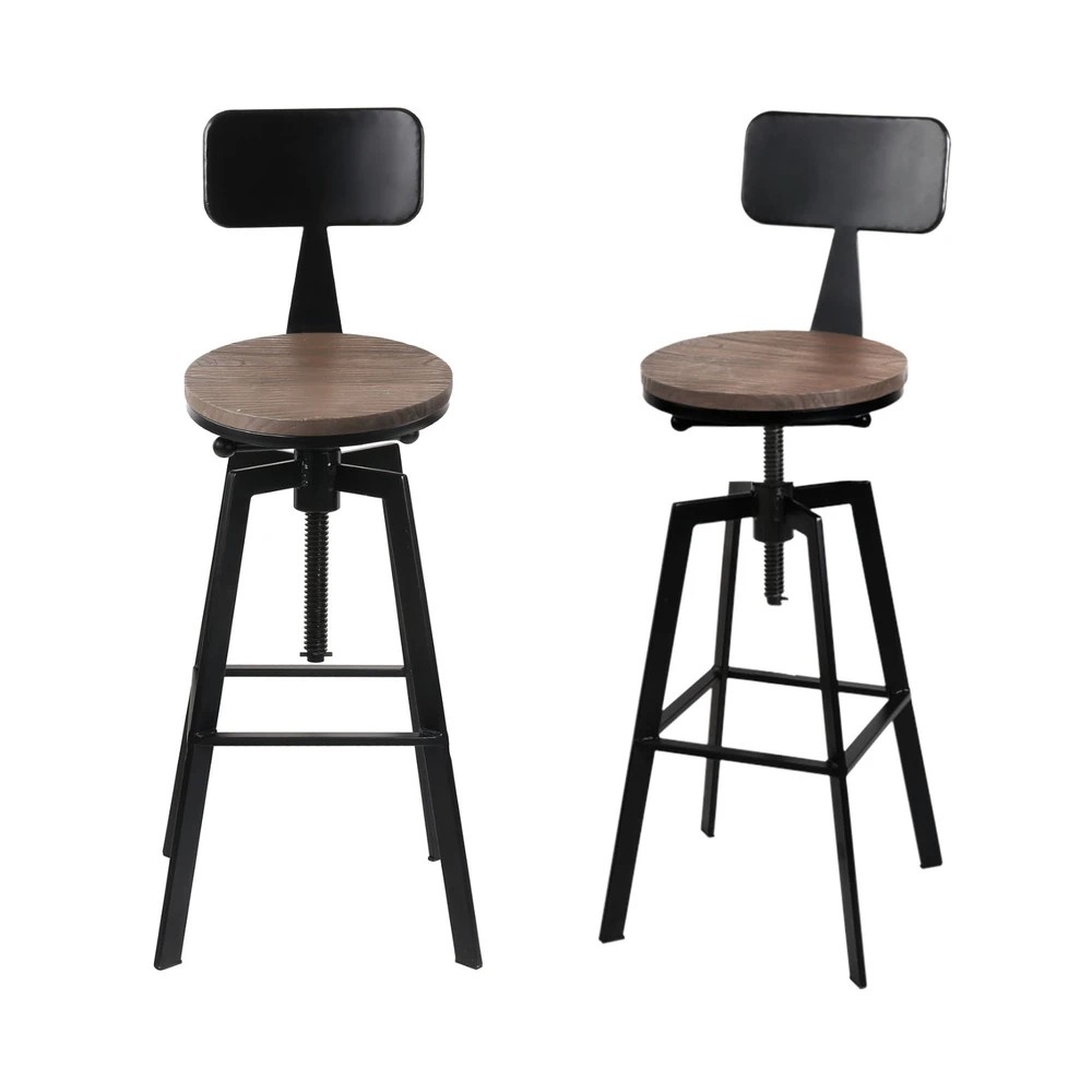 1 Artiss 4x Bar Stools Kitchen Dining Chairs Adjustable Wood Stool w/Backrest - Black, 1 of 5
