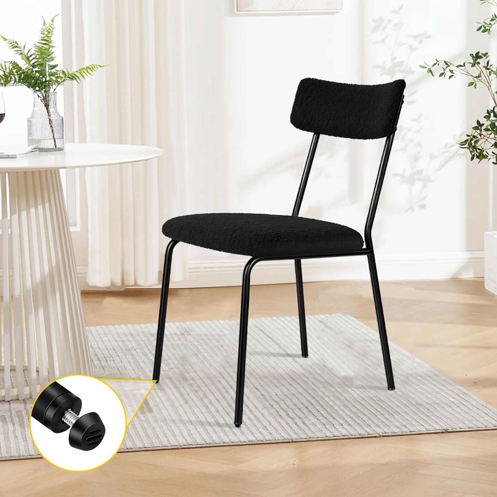 3 Alfordson 2x Dining Chairs Accent Kitchen Lounge Rectangular Back Sherpa - Black, 3 of 10