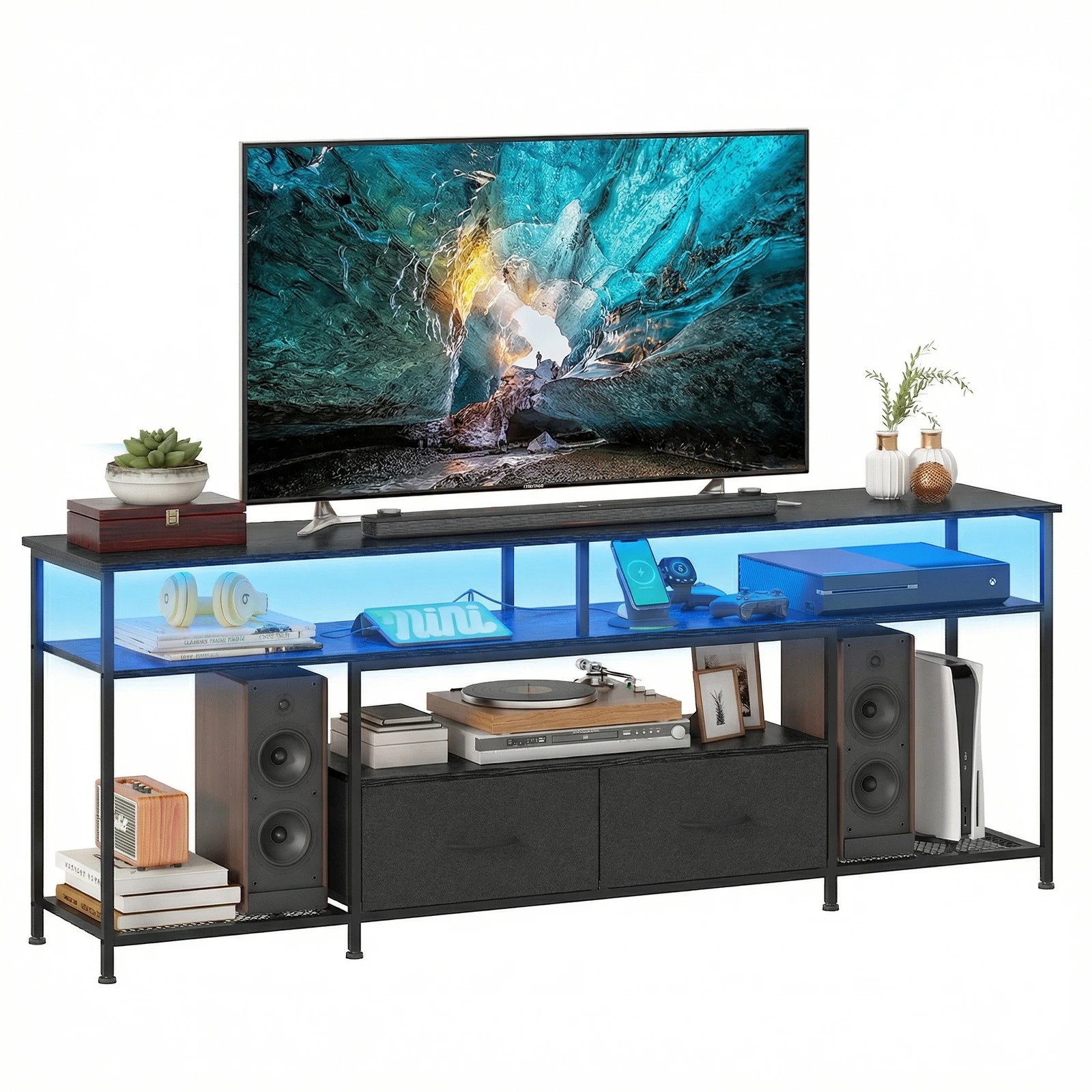 1 Advwin TV Cabinet 160cm LED Entertainment Unit Stand - Black, 1 of 6