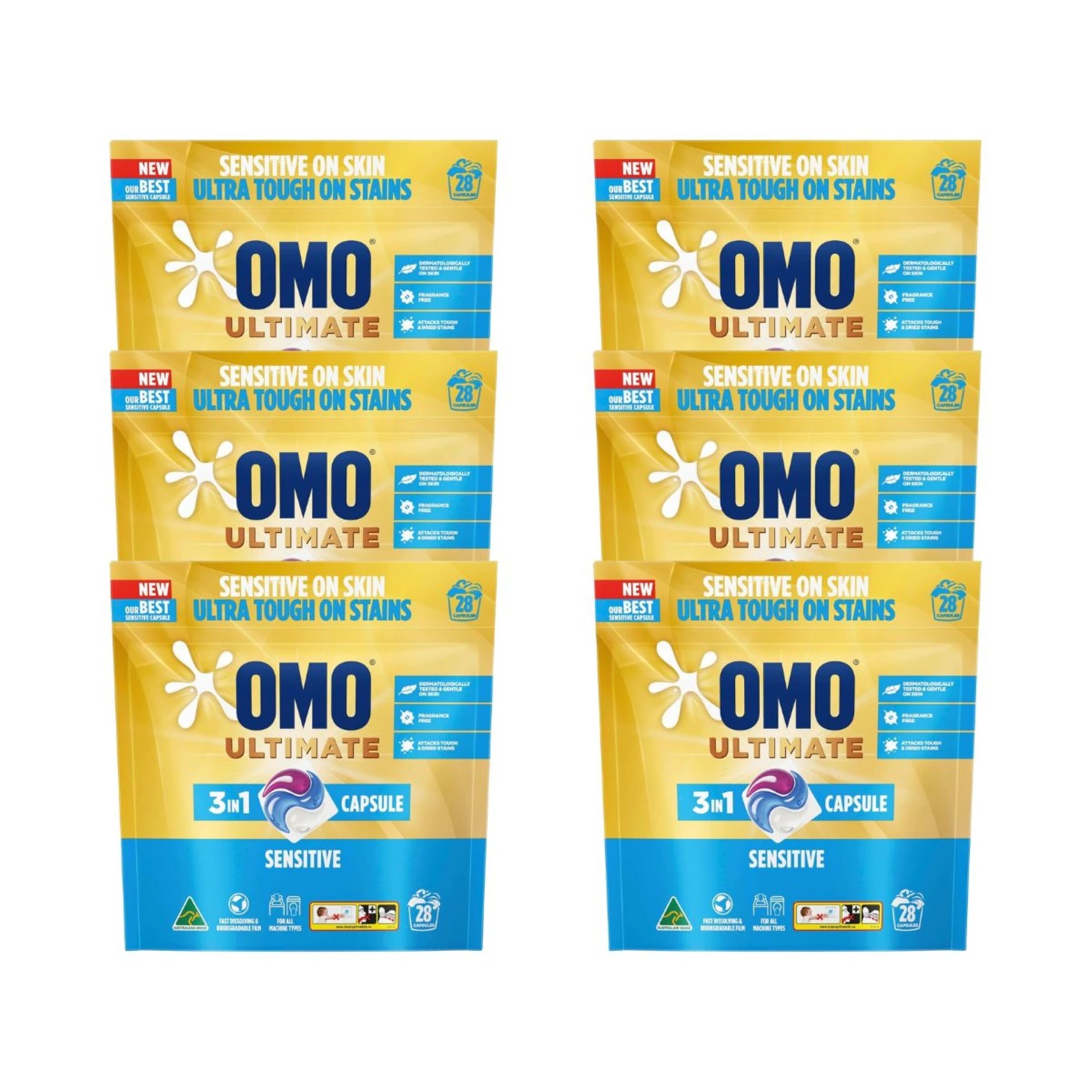 1 Omo Ultimate  3 In 1 Sensitive Tabs Pk28 x6, 1 of 2