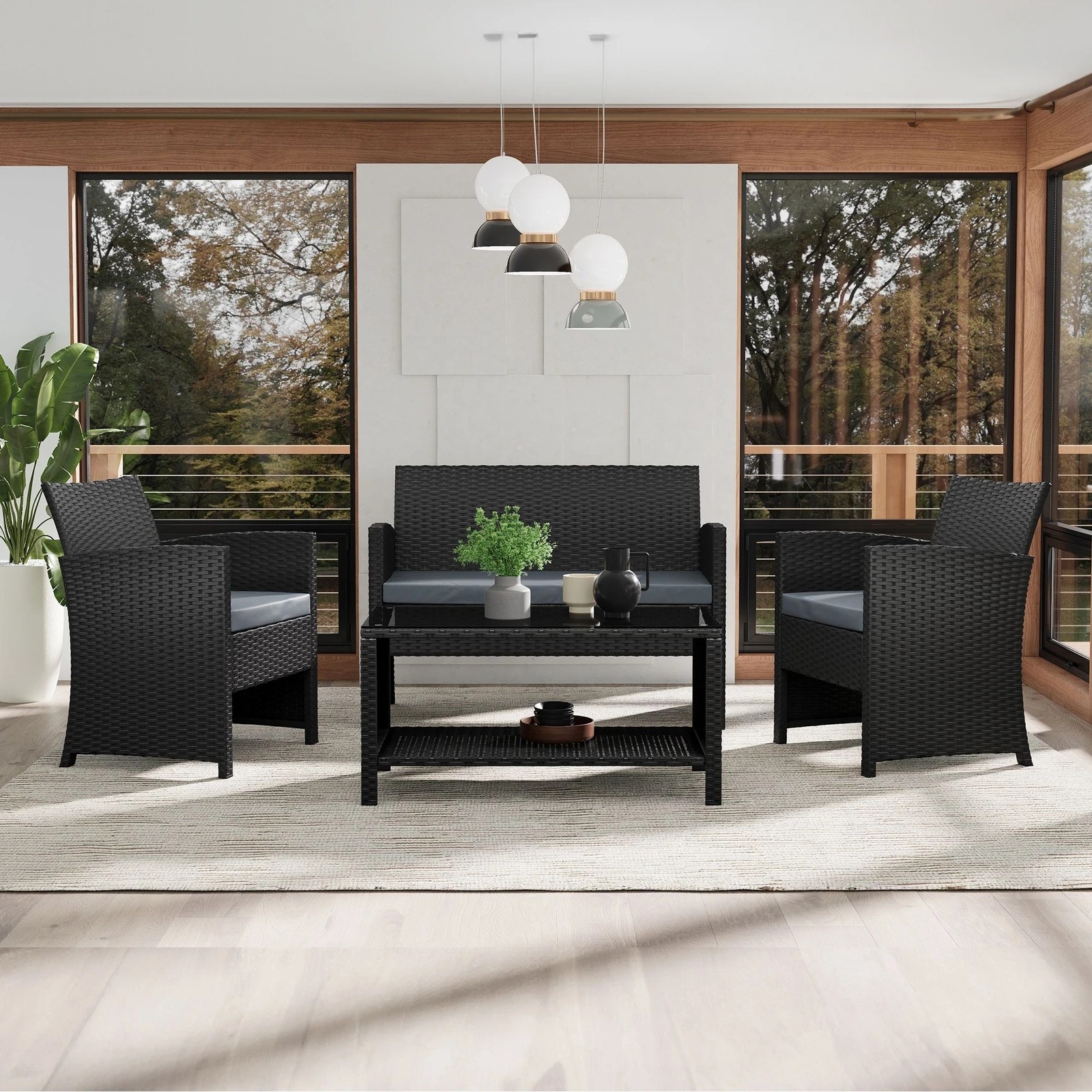 6 Alfordson Outdoor Furniture 4PCS Garden Patio Chairs Table Set Wicker - Black, 6 of 9