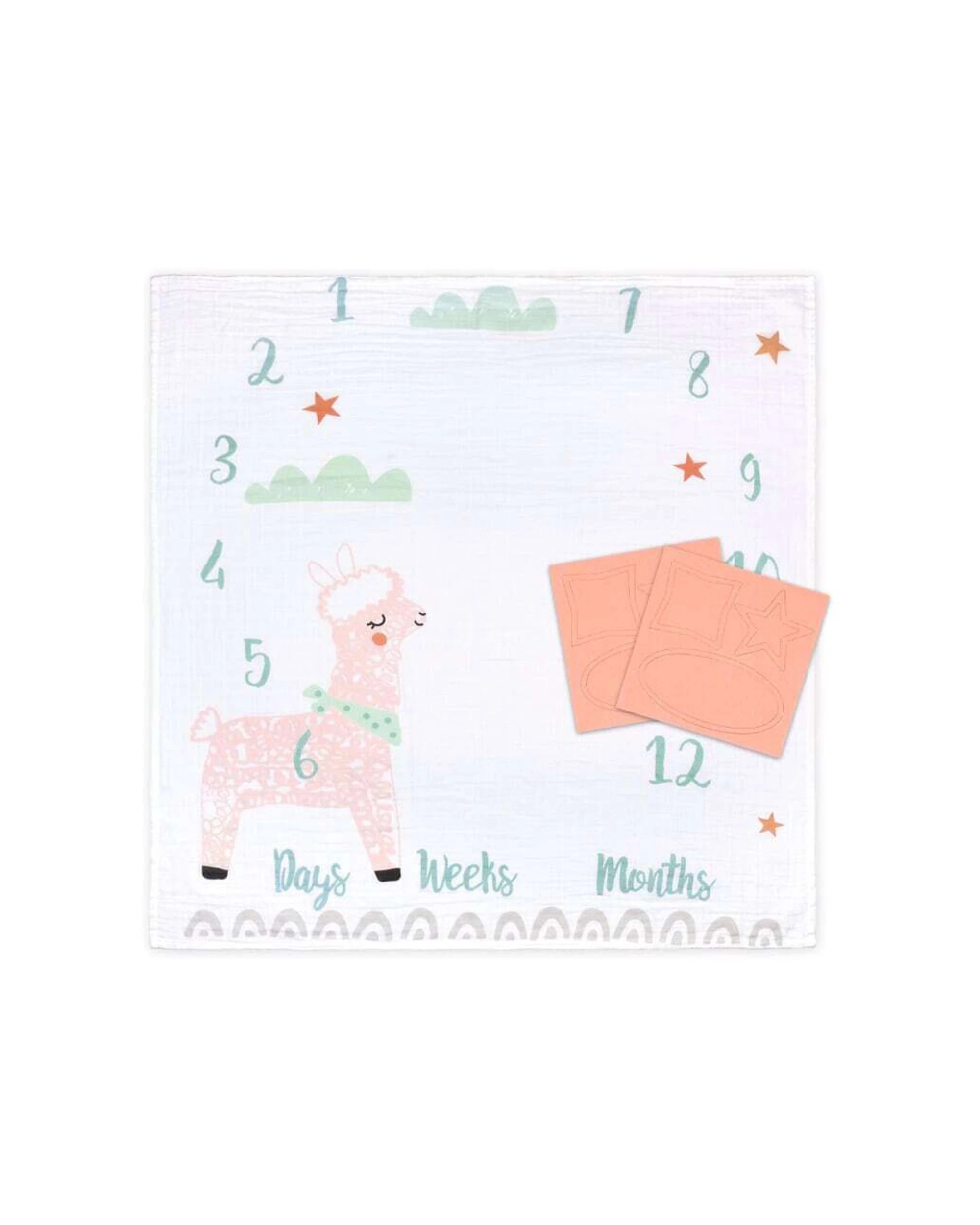 1 Little Haven Cotton Muslin Milestone Blanket Wrap Llama Baby Photo Prop - White, 1 of 3