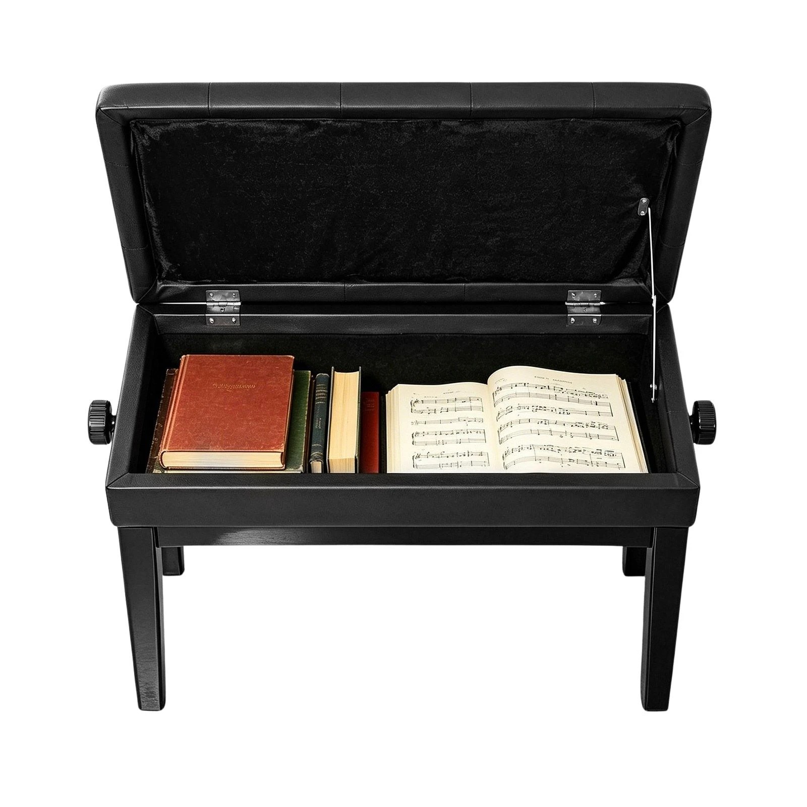 2 Melodic Adjustable Large Piano Bench Stool with Storage Wooden PU Leather Keyboard Seat, 2 of 7