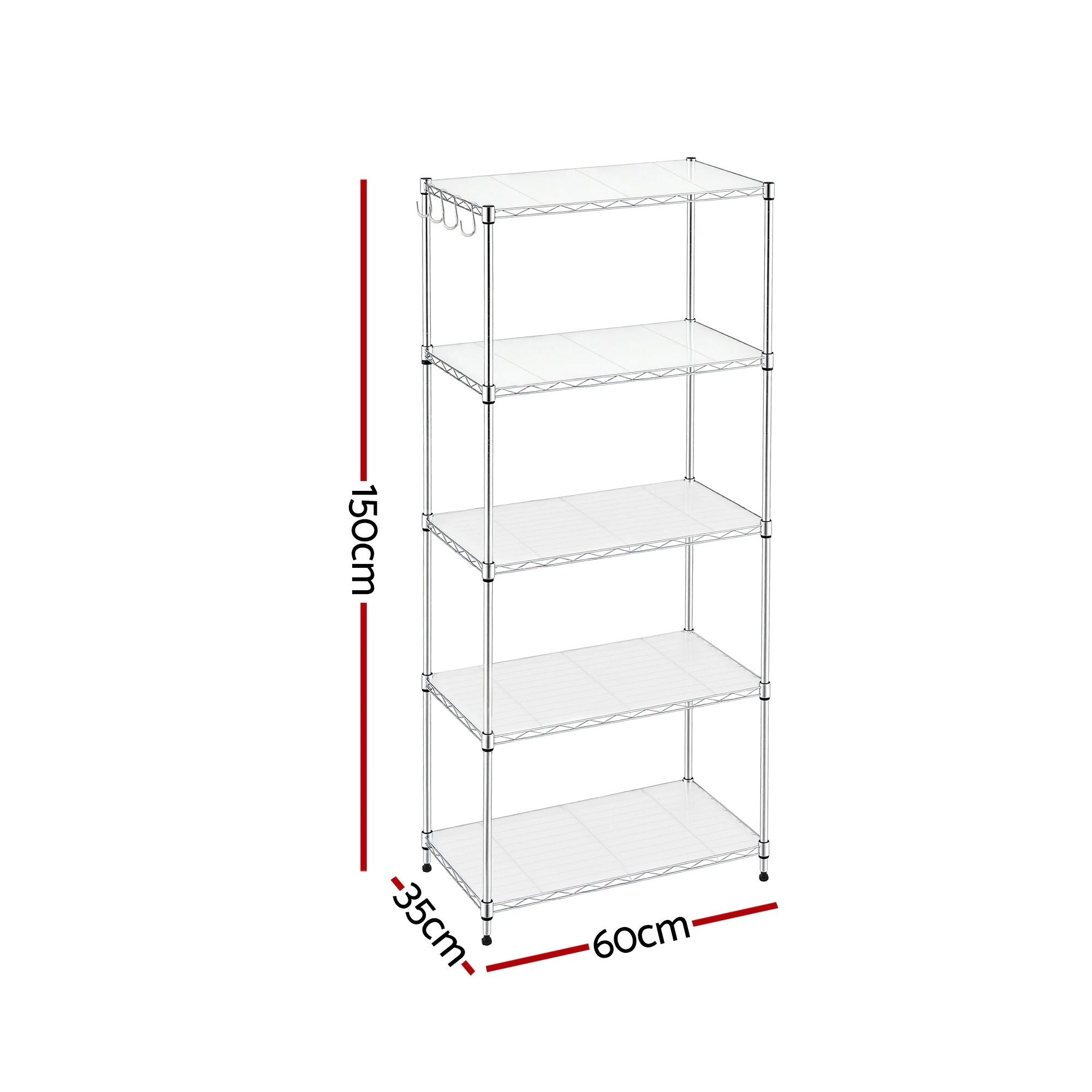 2 Artiss 5-Tier Kitchen Rack Shelf Shelving Unit Adjustable Metal Storage Shelves for Garage Laundry - Silver, 2 of 9