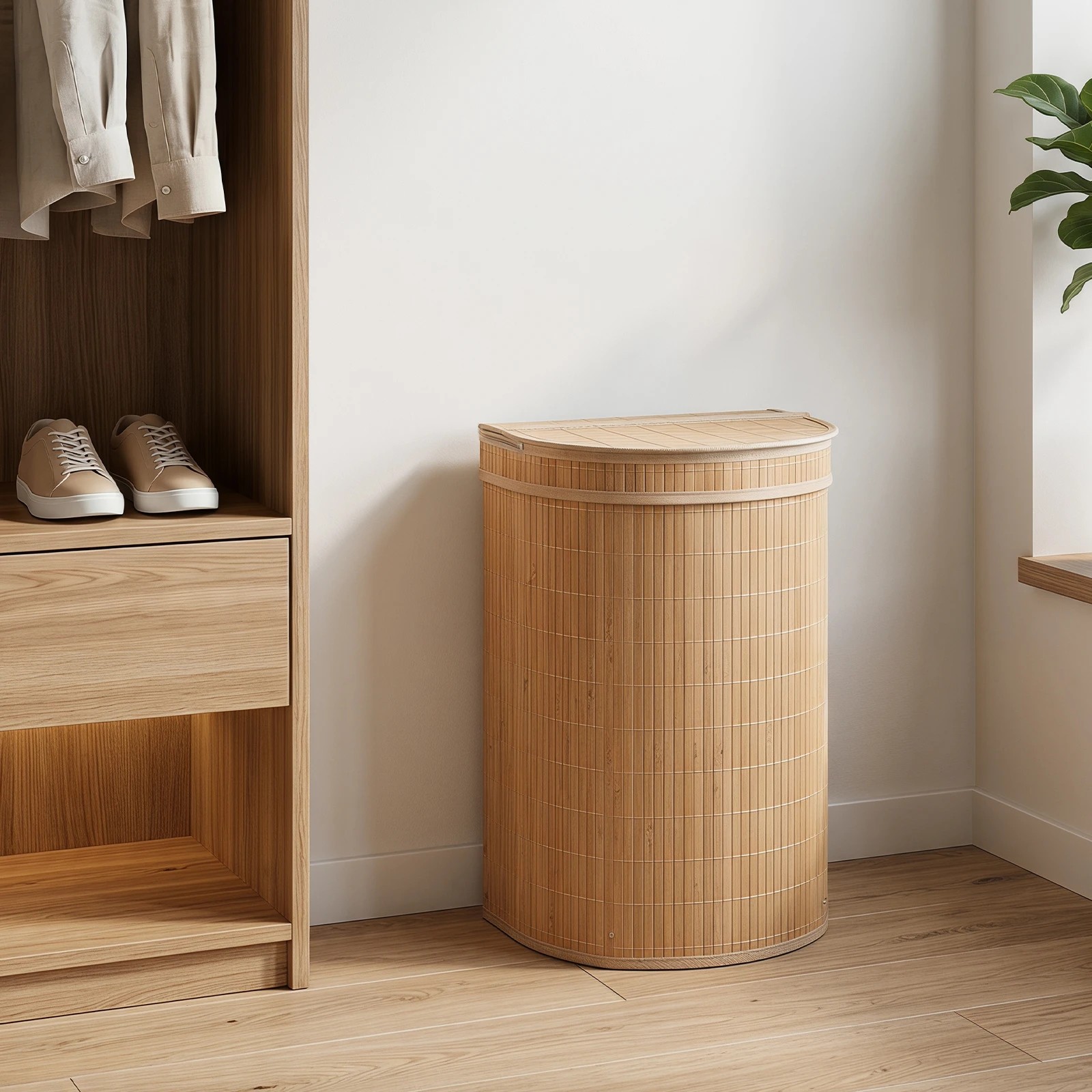 4 Costway 60L Bamboo Laundry Hamper w/Zippered Lid Clothes Hamper - Natural, 4 of 6