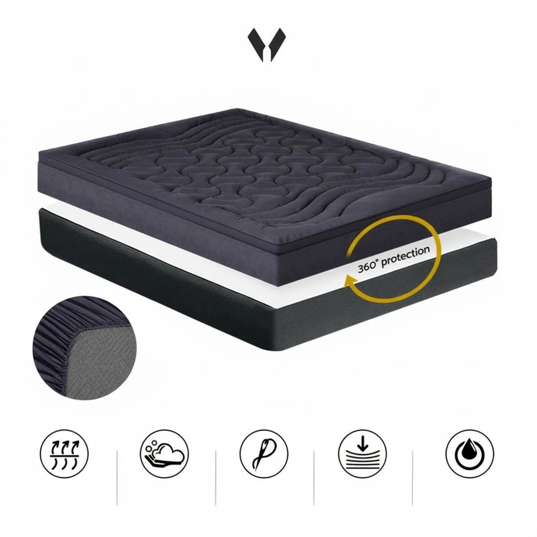 5 Giselle Bedding Mattress Topper Pillowtop 3 - King Bed - Charcoal, 5 of 5