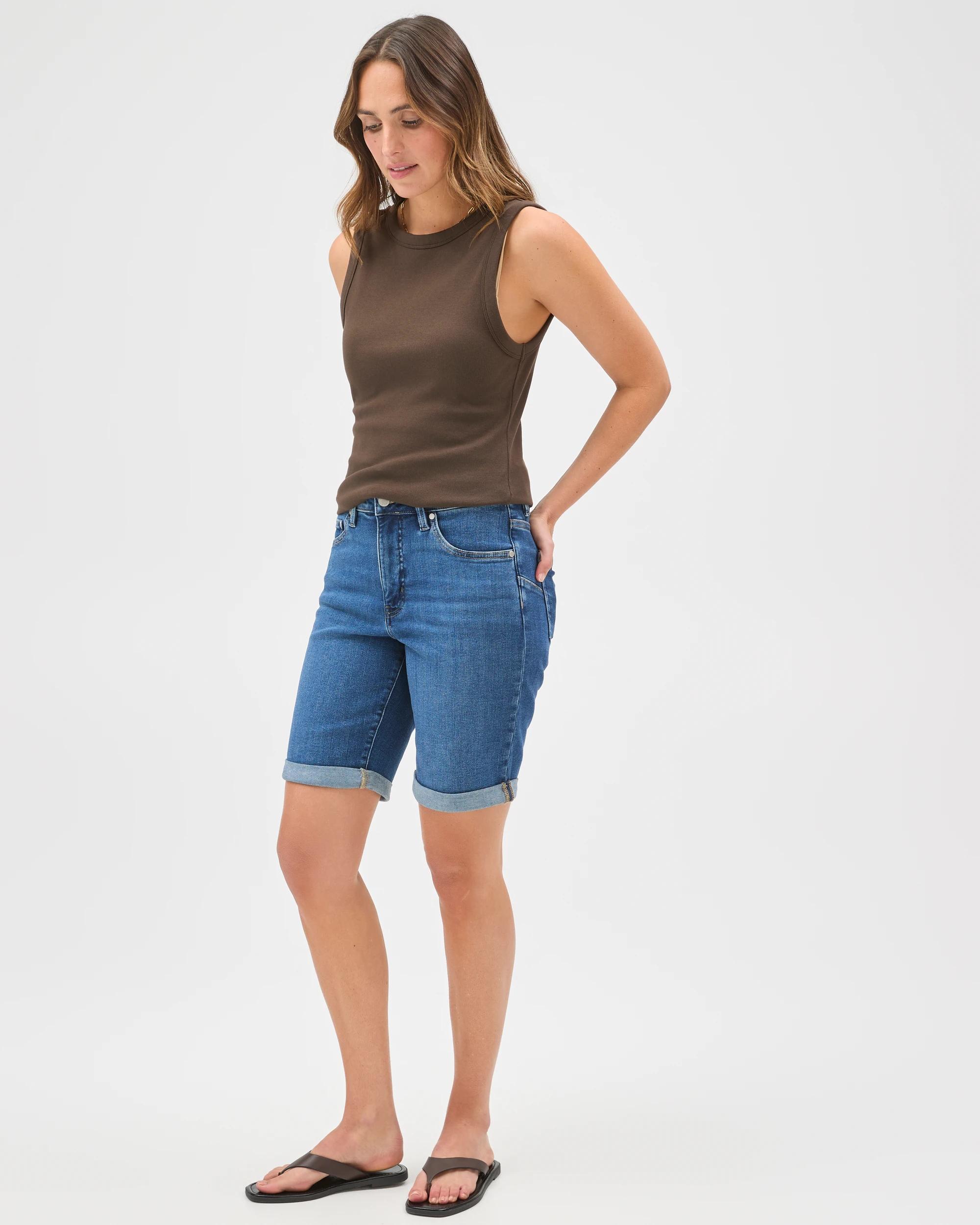 3 Target Denim Shape Your Body Bermuda Denim Shorts DARK WORN, 3 of 7