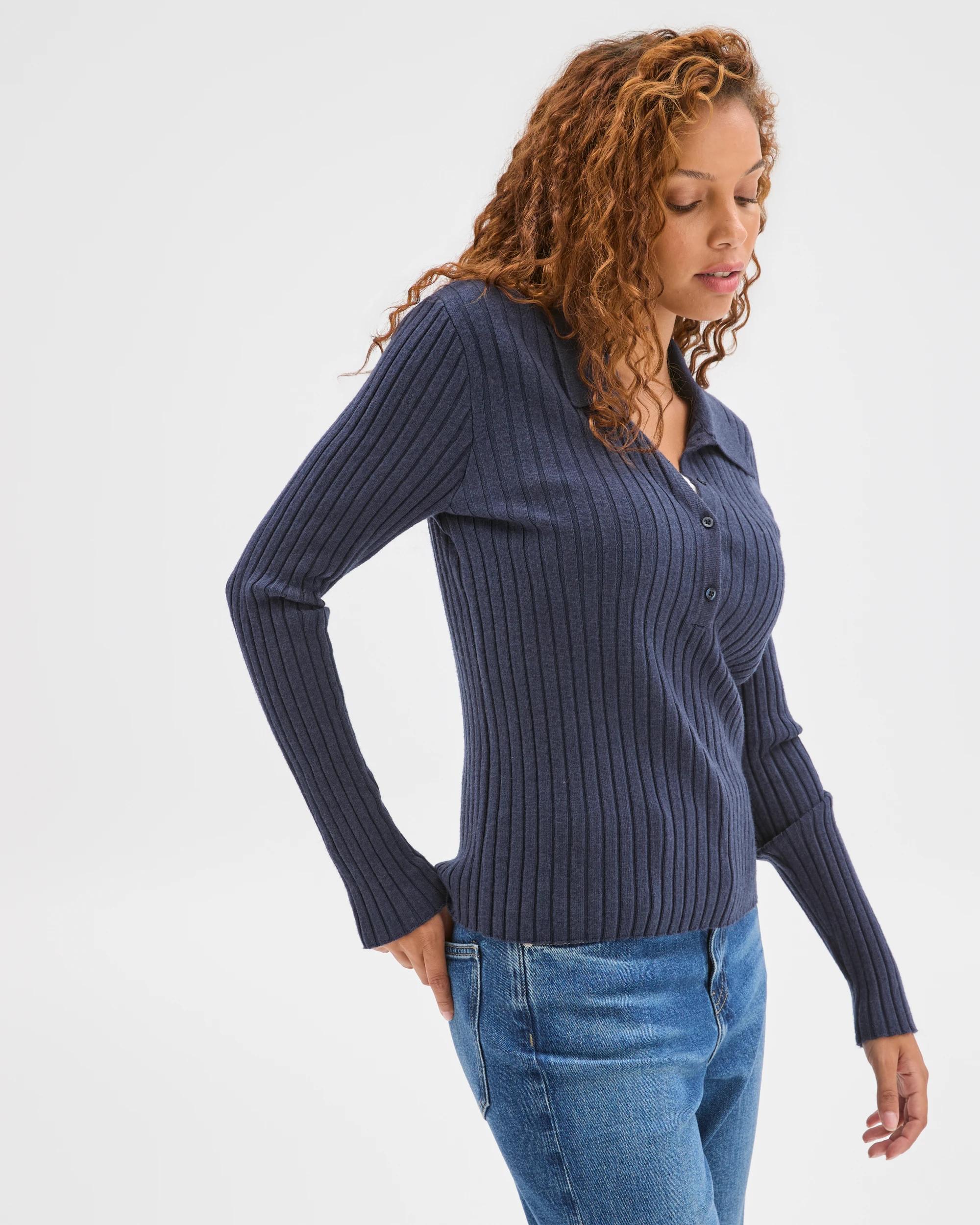 5 Target Woman Fine Knit Double Layer Polo Jumper NAVY MARLE, 5 of 6