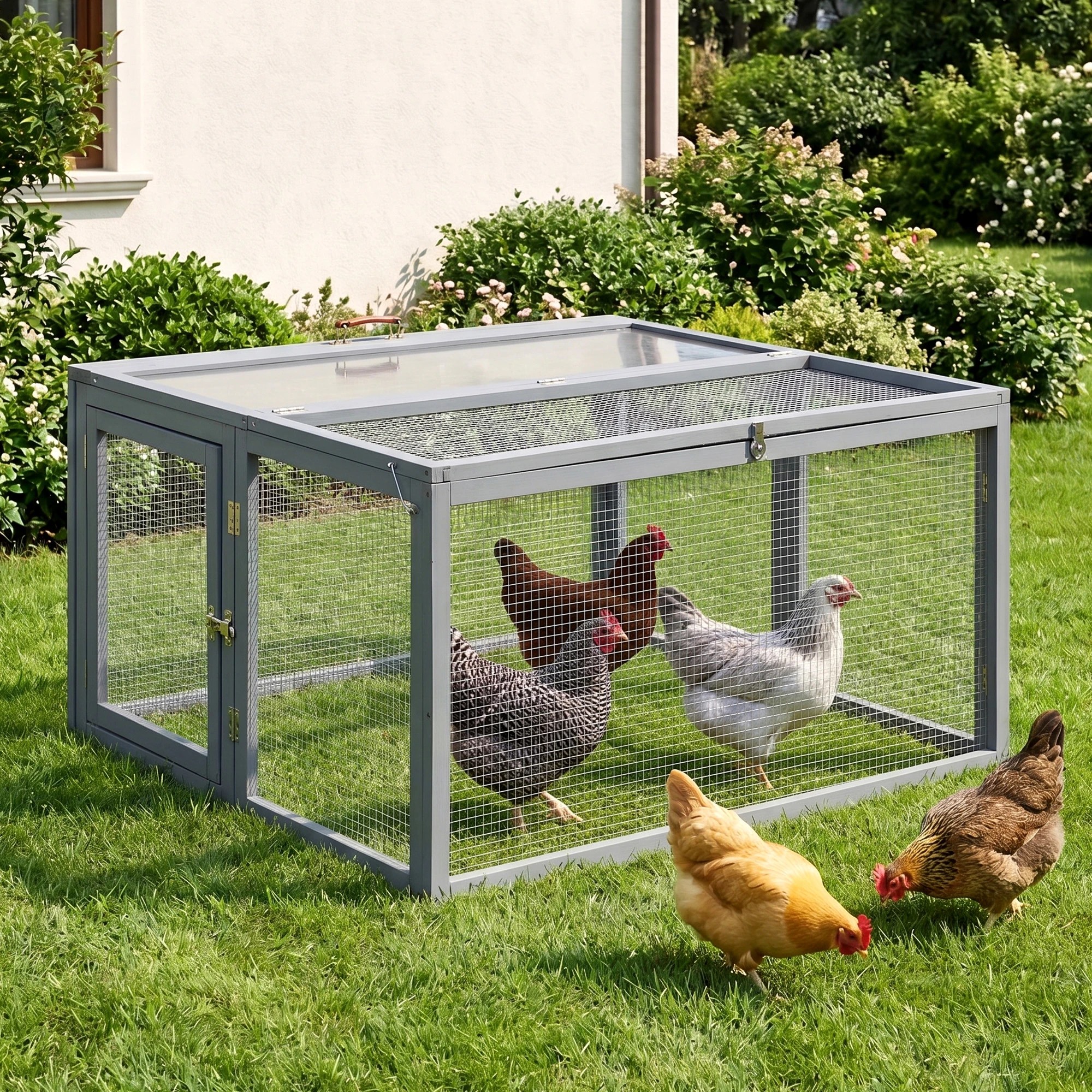 i.Pet Chicken Coop Large Portable Wooden Rabbit Run Cage Hutch Outdoor ...