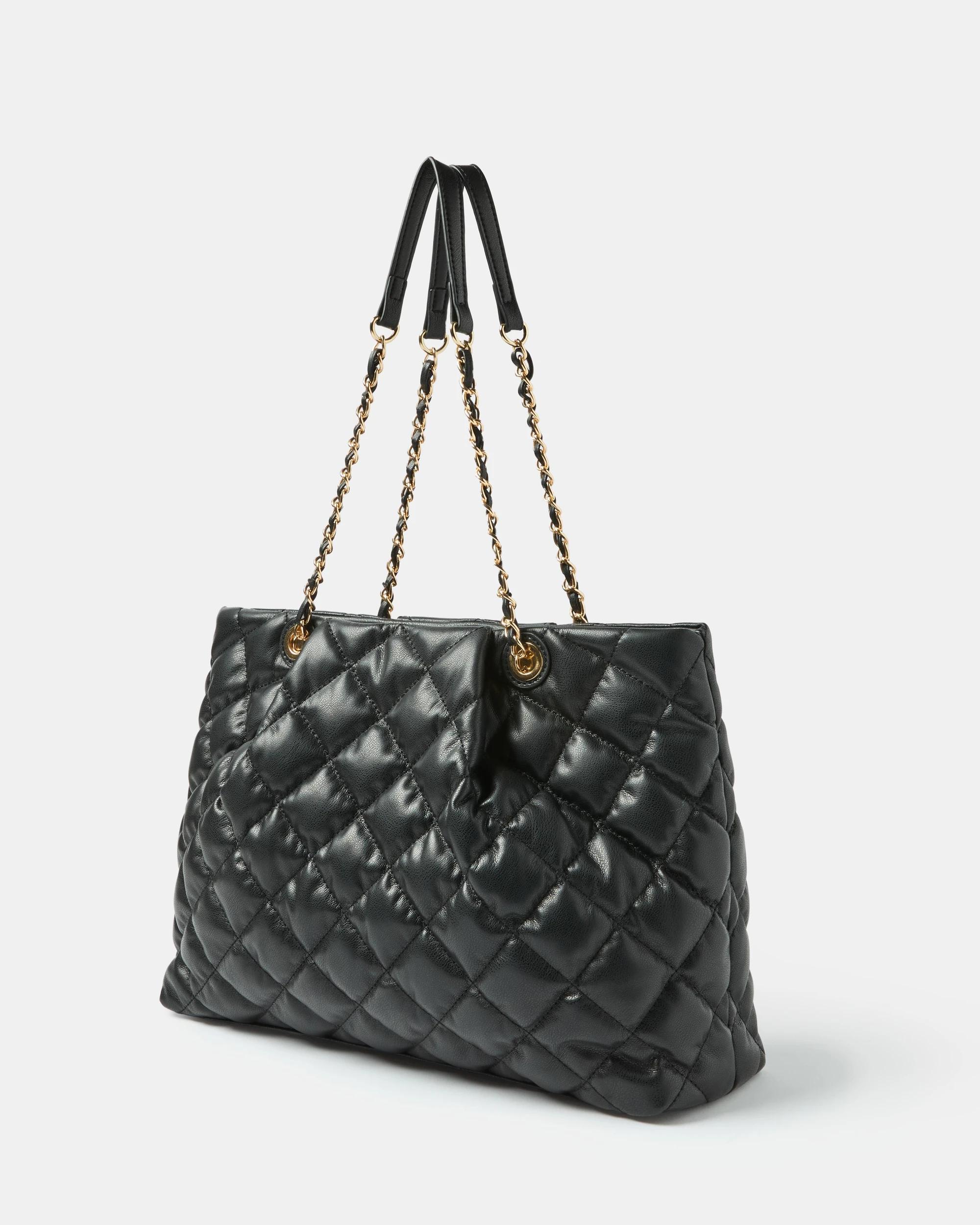 2 Quilted Chain Tote Bag Black, 2 of 6