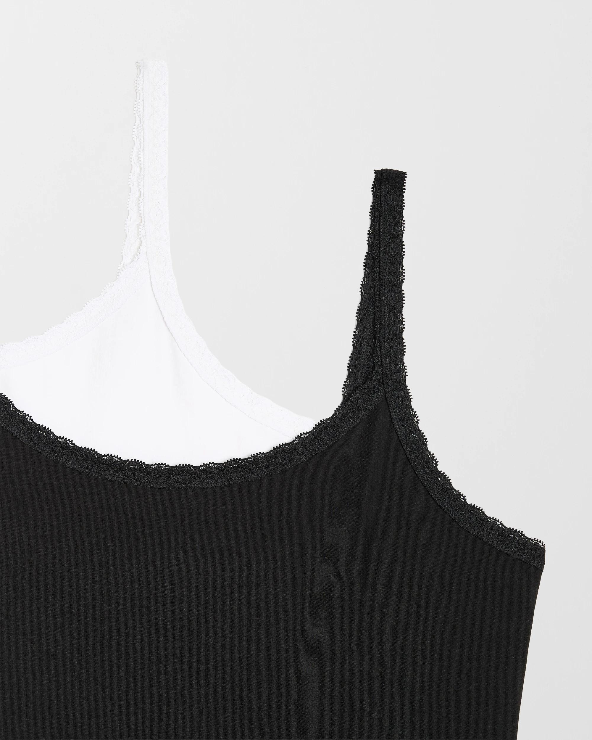 2 Target Australian Cotton Womens Lace Trim Cami 2 Pack BLACK / WHITE, 2 of 6