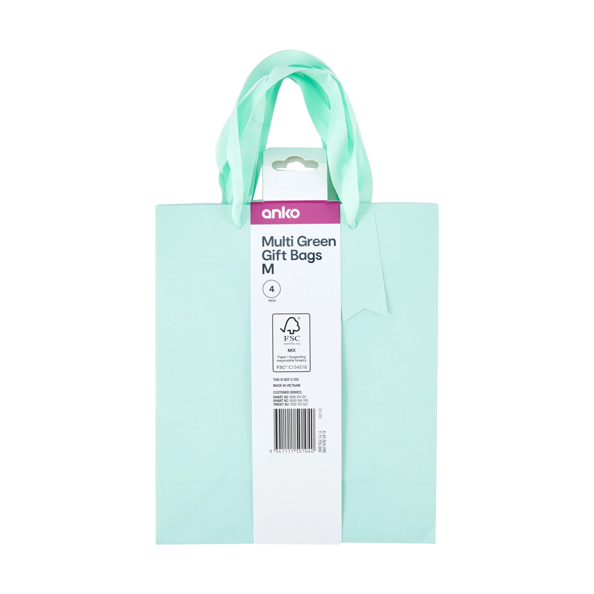 4 4 Pack Multi Green Gift Bags - Medium, 4 of 4
