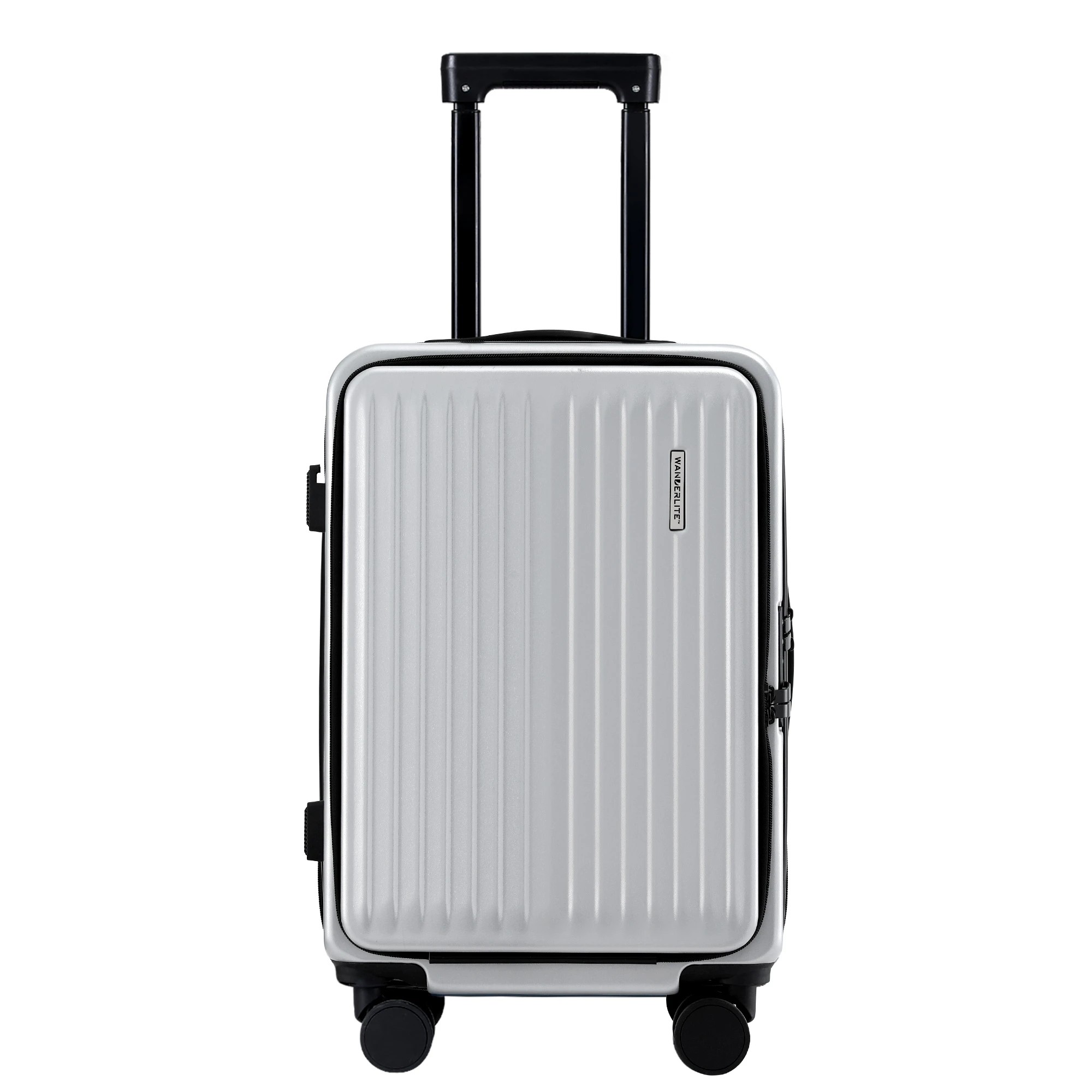 3 Wanderlite 20" Luggage Suitcase Front Pocket Travel Carry On Dual TSA - Silver, 3 of 9