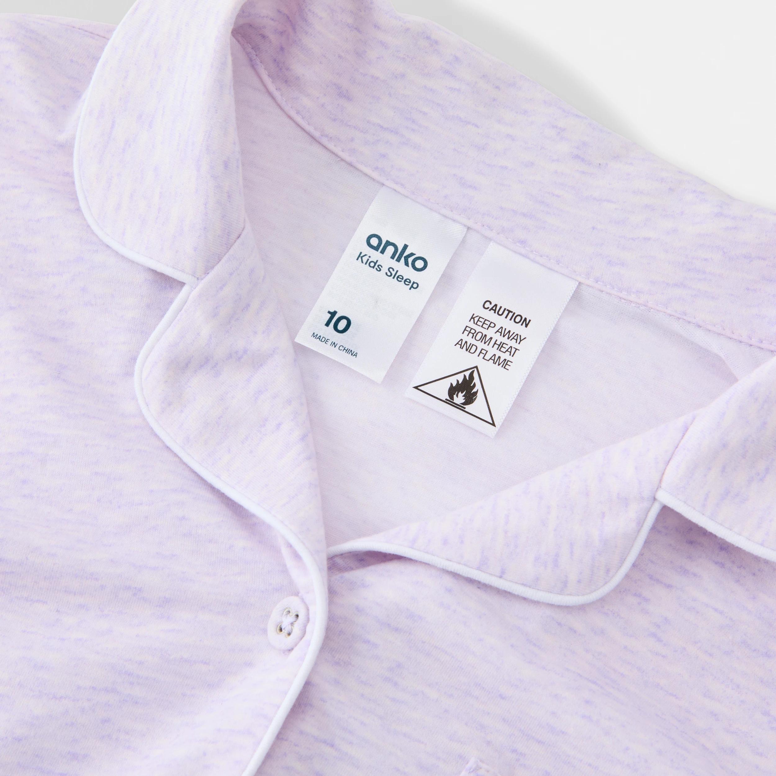7 Short Sleeve Button Down Pyjama Set PASTEL LILAC MARLE, 7 of 8