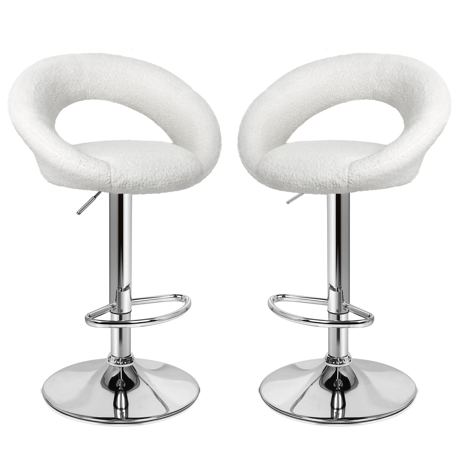 1 Alfordson 2x Bar Stools Ovadia Kitchen Swivel Chair Boucle Gas Lift - White, 1 of 8