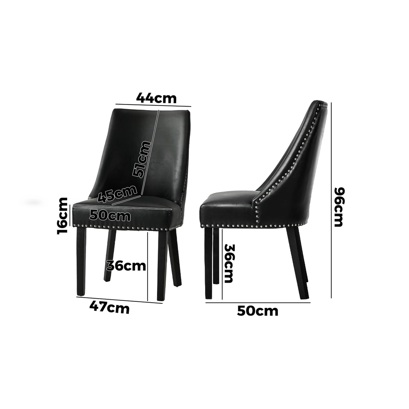 2 Oikiture 4PCs PU Leather Dining Chair Kitchen Padded Seat Winglet Design - Black, 2 of 9