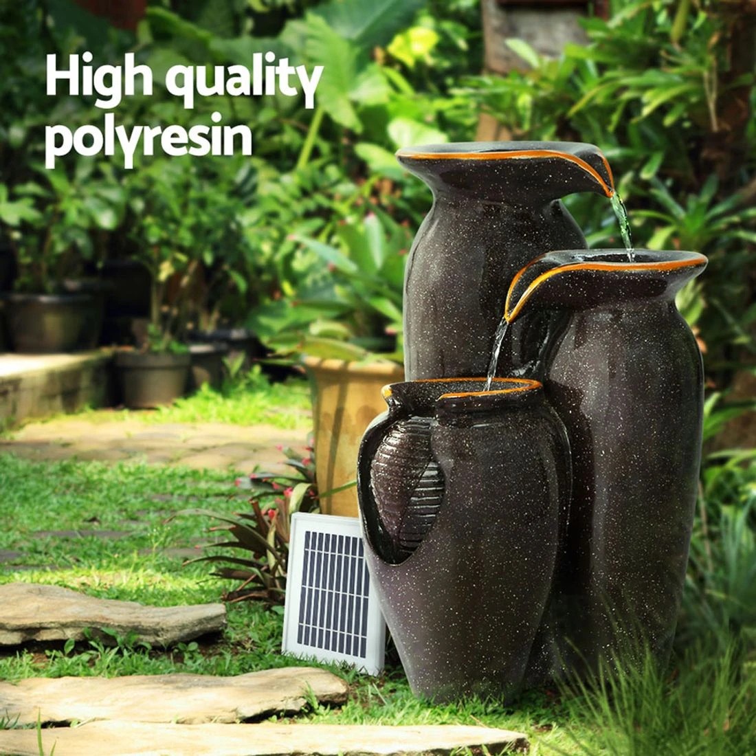 3 Gardeon Solar Water Feature with LED Lights 3 Tiers - Brown, 3 of 6