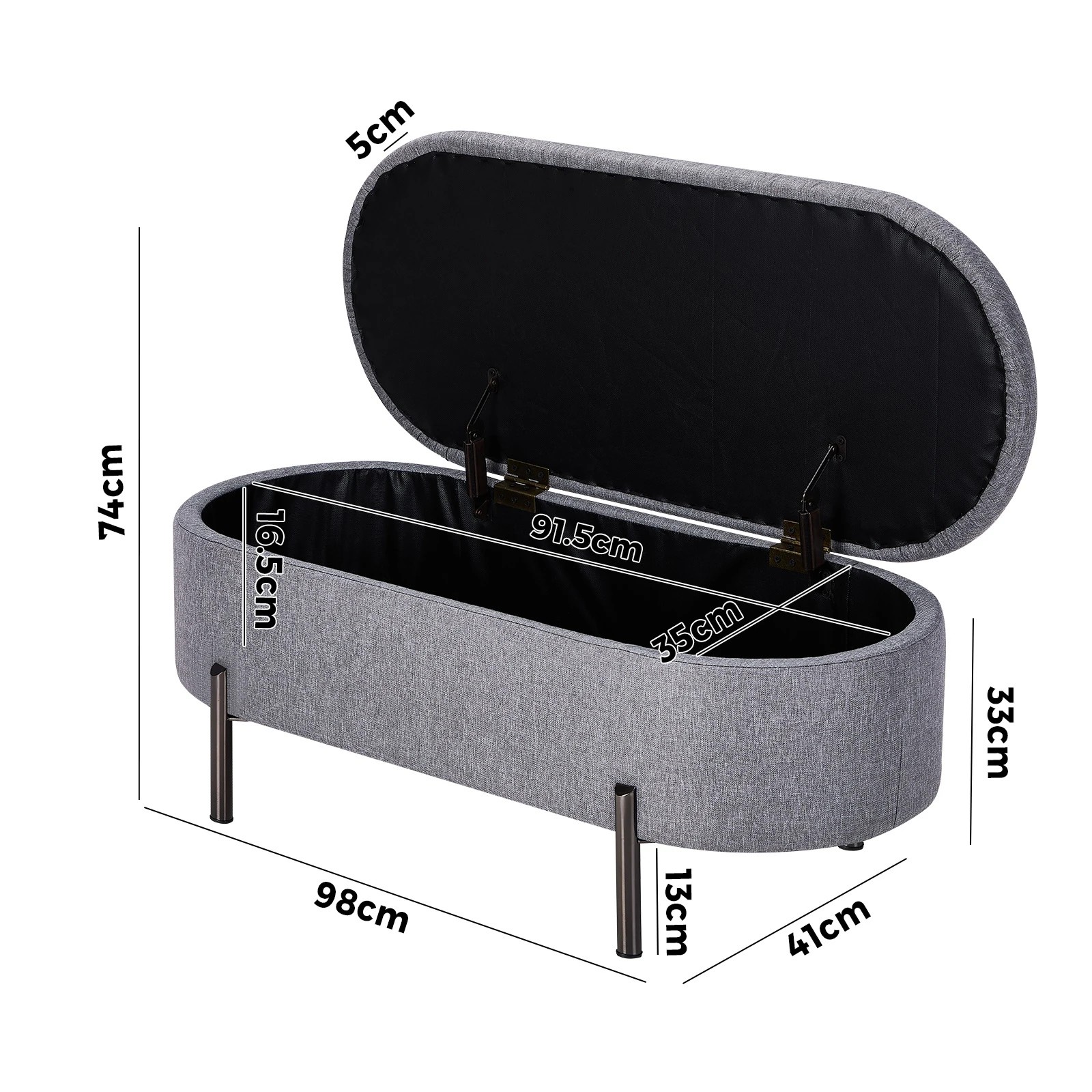 10 Oikiture Storage Ottoman Bench Oval Footstool Blanket Box Chest Toy Linen
 - Grey, 10 of 10