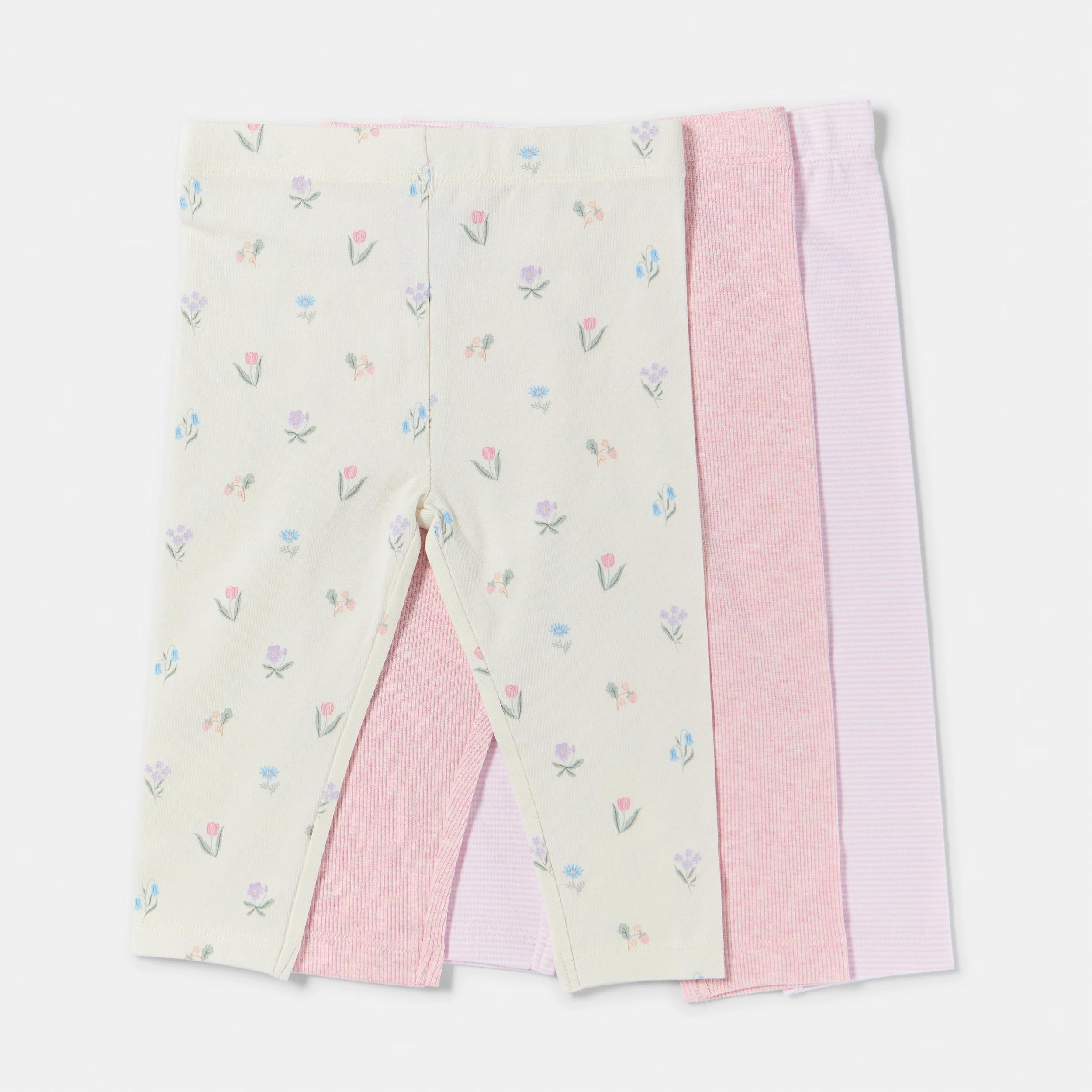 1 3 Pack Print Leggings PINK FLORALS, 1 of 8