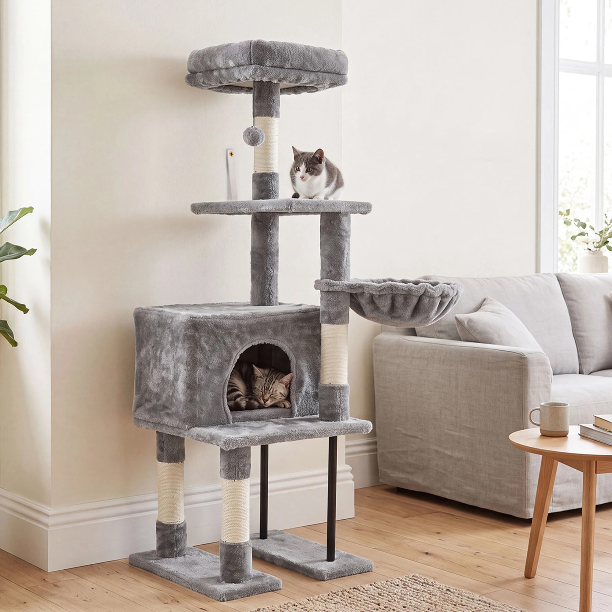 7 Pawz Cat Tree Cat Tower Multi-Level Cat Bed with Condo Plush - Grey - Grey, 7 of 8