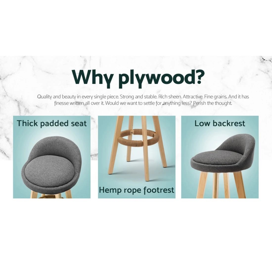 5 Artiss 4x Bar Stools Padded Linen Wooden - Grey, 5 of 7