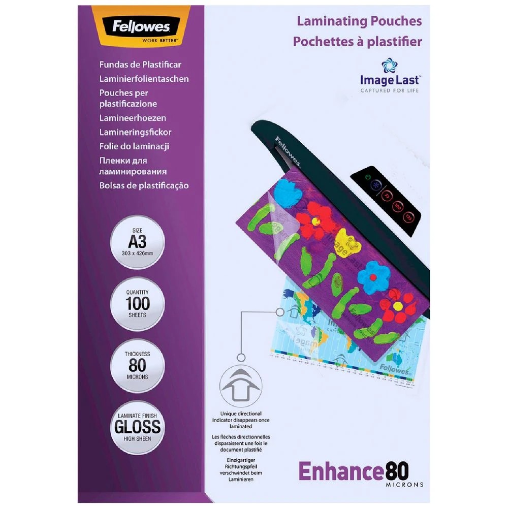 1 Fellowes Laminating Pouches A3 80 Micron 100 Pack, 1 of 4