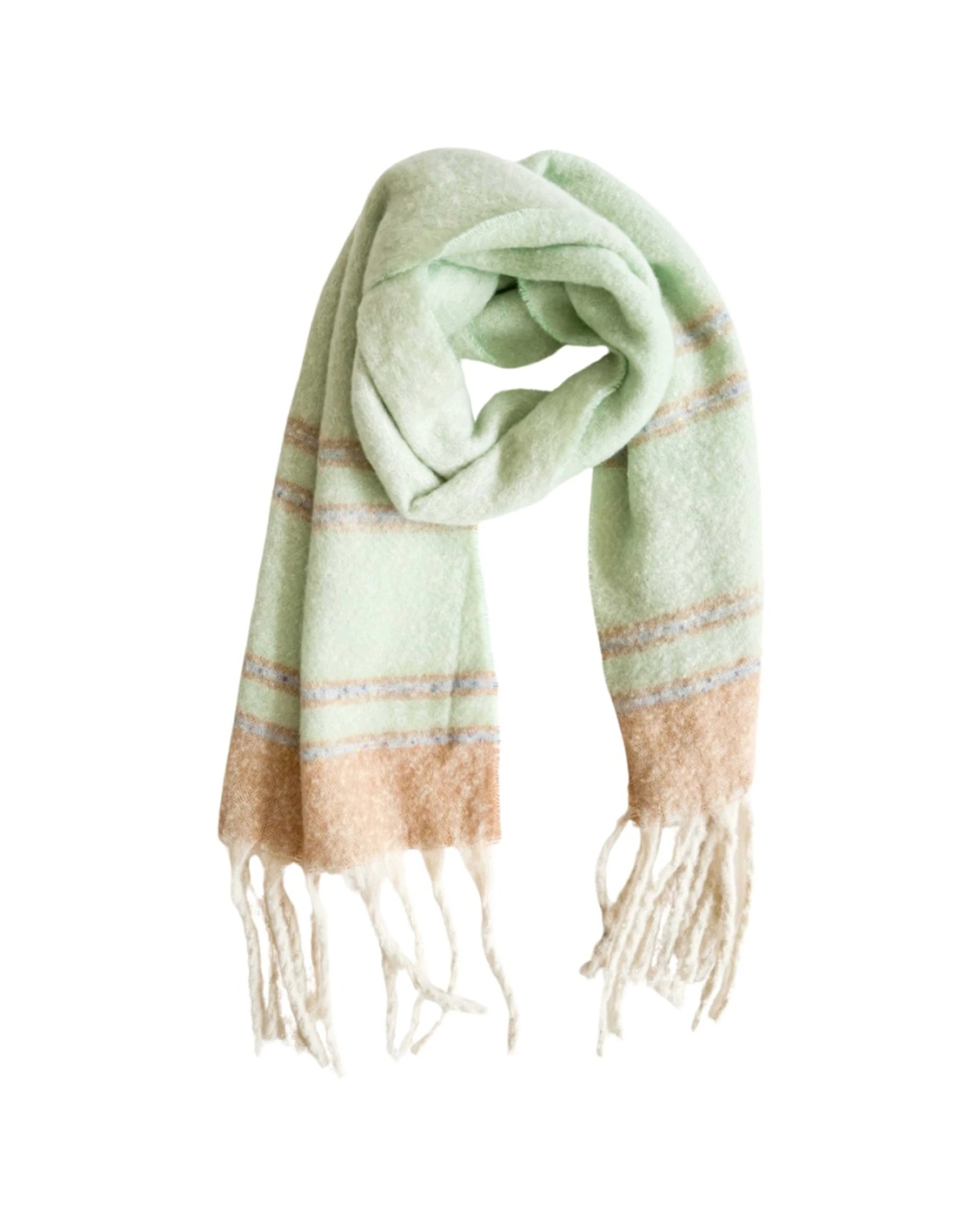 1 Urban Products Avalon Scarf Pastel Stripes Soft Textured Fabric 180cm - Green, 1 of 2