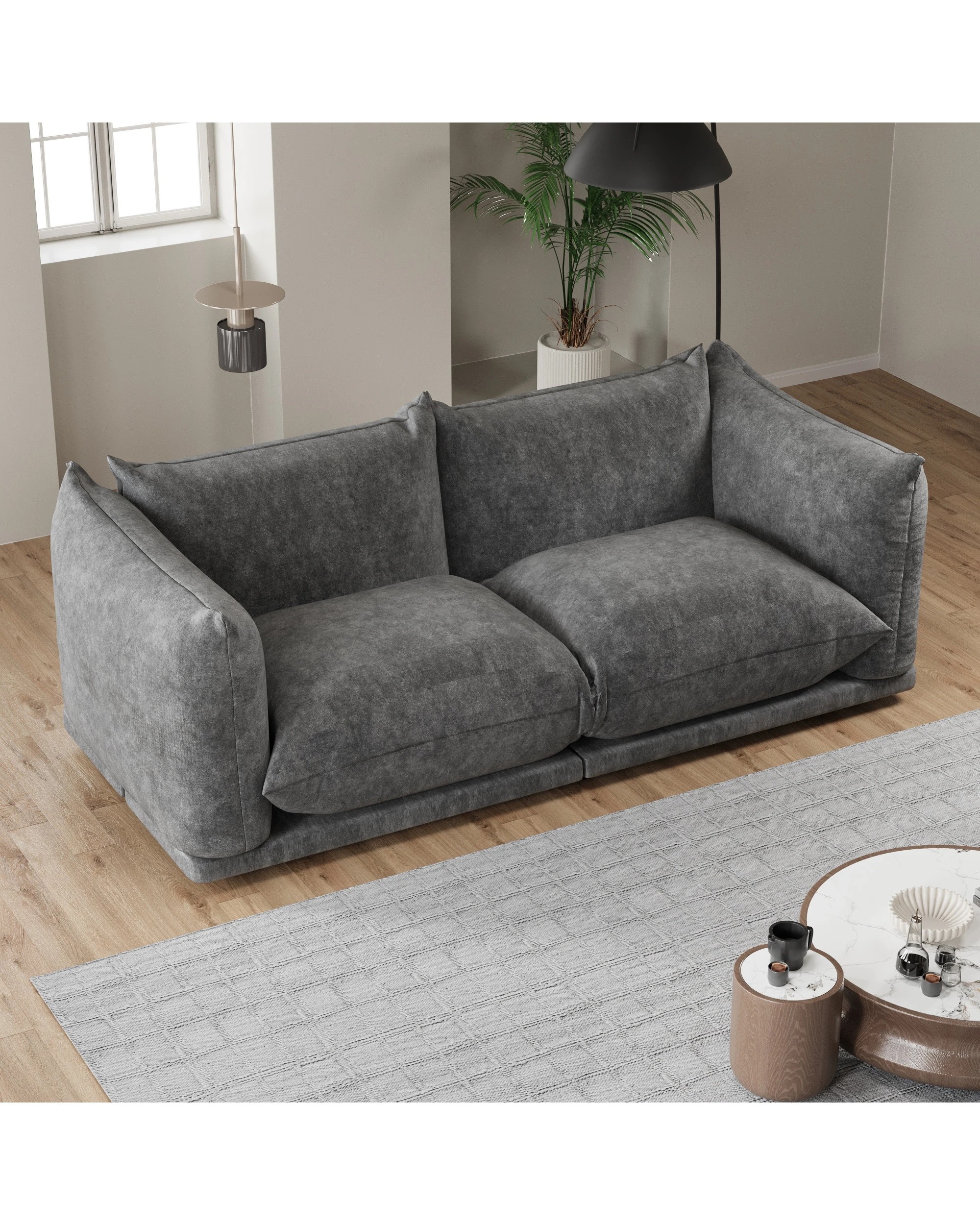 2 Advwin 178cm Loveseat Sofa 66cm Deep Seat Chenille Cloud Couch Modular Upholstered Bread Sofa, 2 of 6