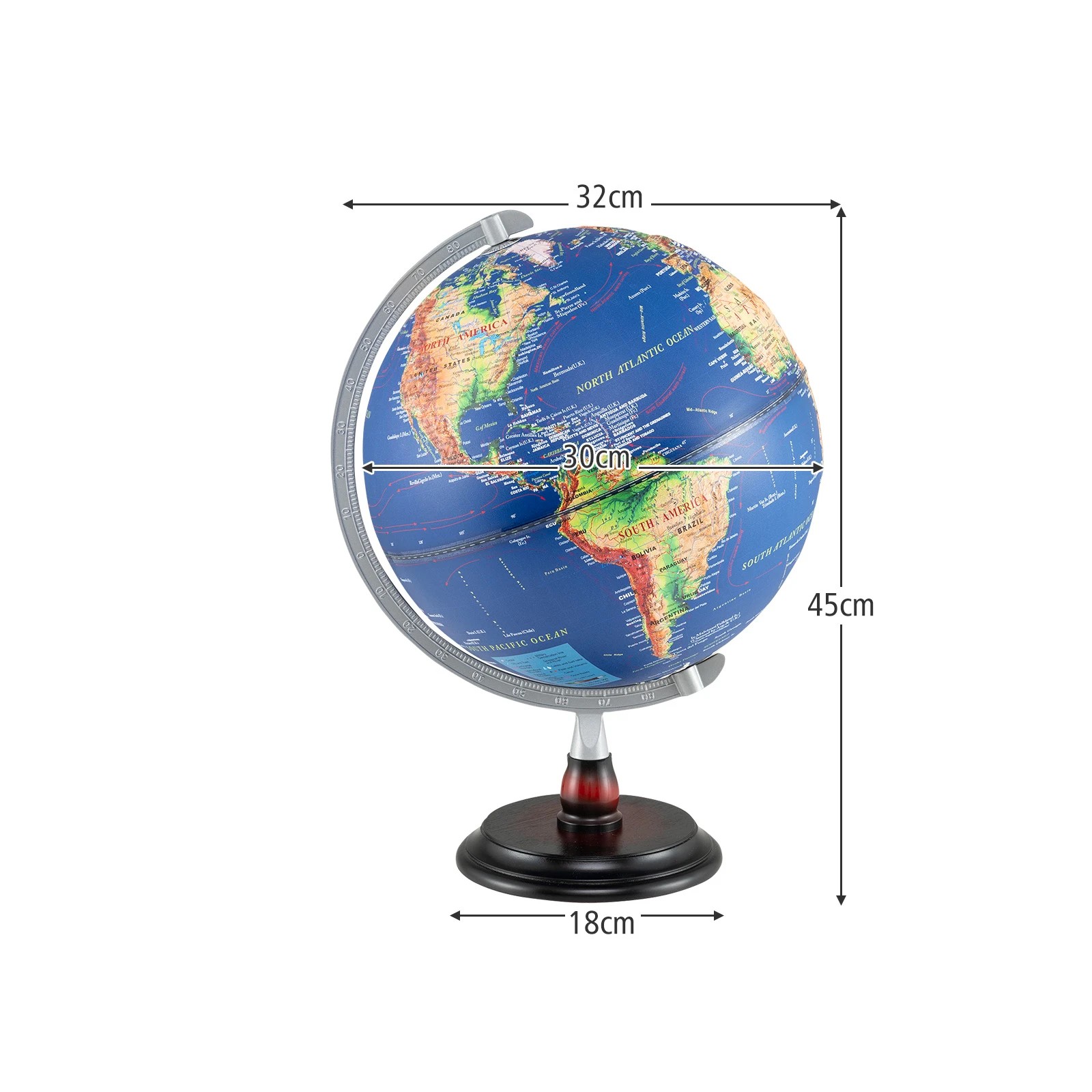 7 Costway 30CM Illuminated World Globe LED Night Light w/Raised Relief Time Zone Non-Slip Wooden Base - Blue, 7 of 7