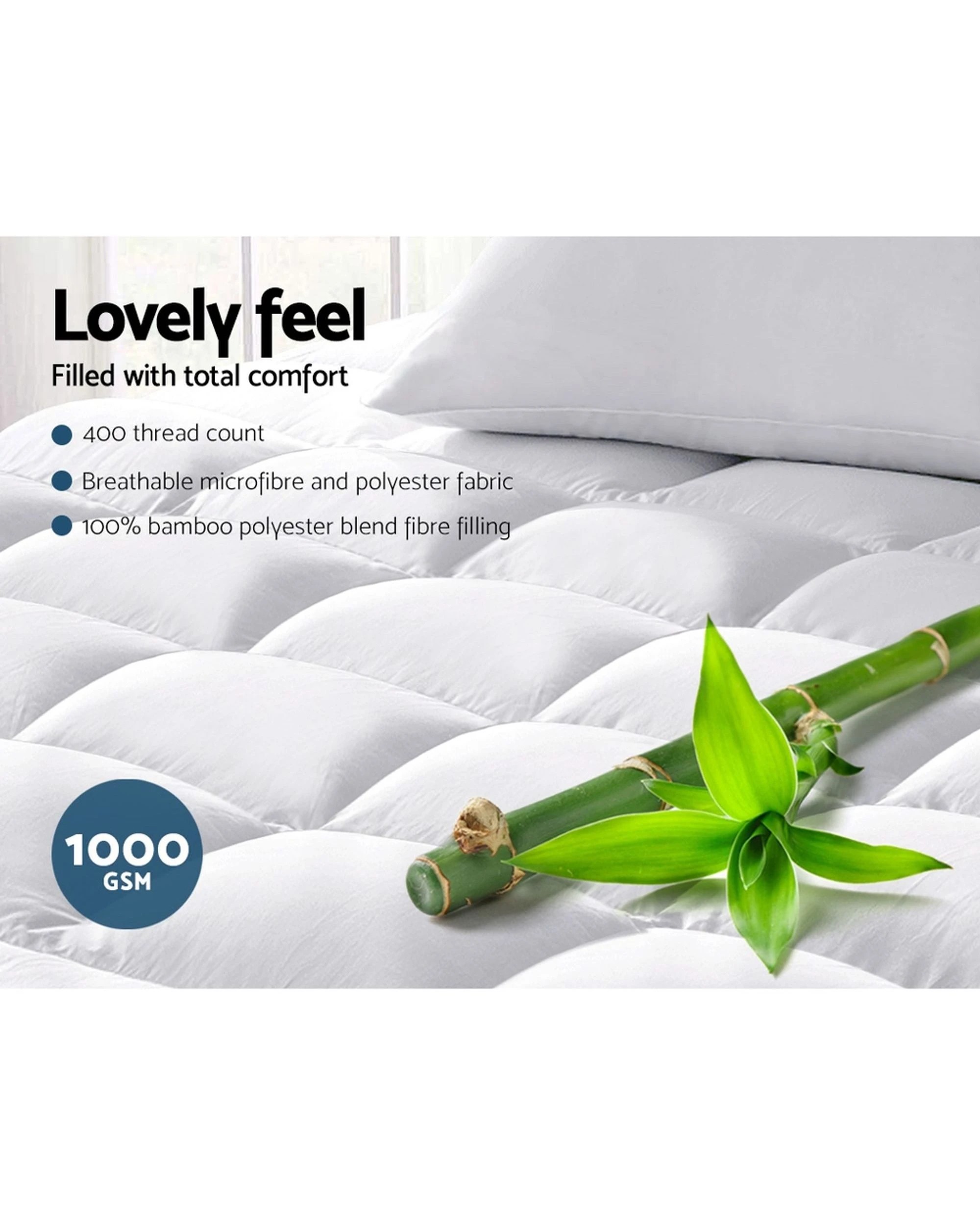 2 Giselle Bedding Mattress Topper Pillowtop Bamboo Single
 - White, 2 of 3
