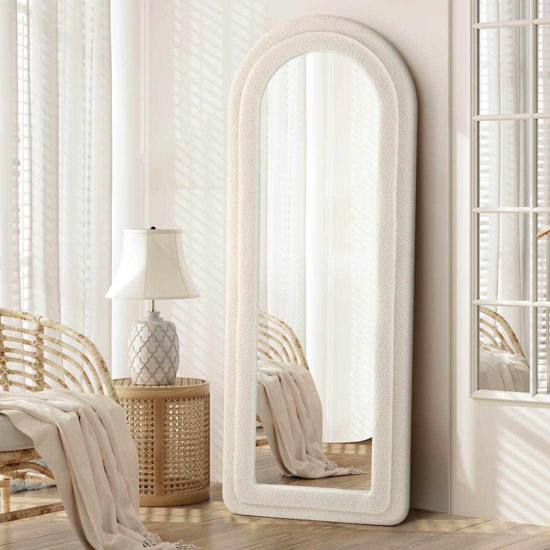 2 Oikiture 1.6m Full Length Mirror Boucle Frame Floor Mirrors Dressing Bedroom
 - White, 2 of 9