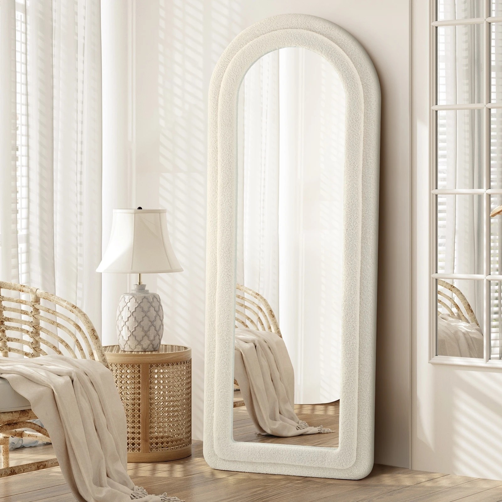 2 Oikiture 1.6m Full Length Mirror Boucle Frame Floor Mirrors Dressing Bedroom
 - White, 2 of 9