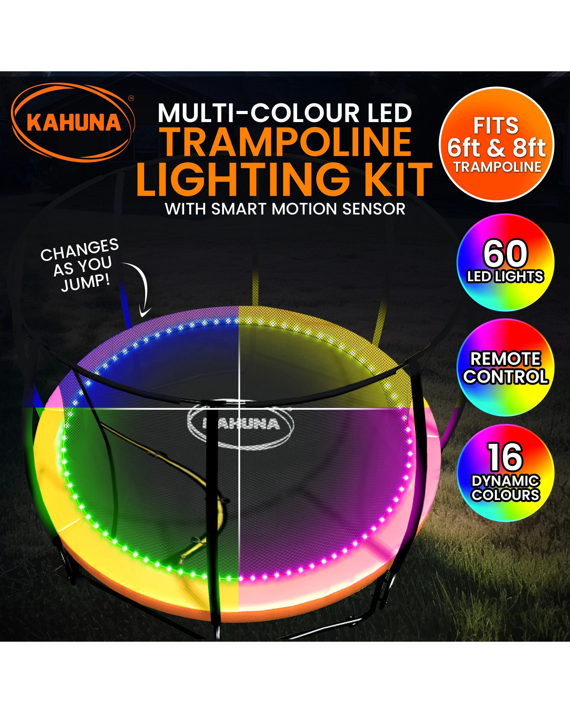 10 Kahuna LED Kit Suits 6ft-8ft Trampolines Multi-Colour Smart Motion Sensor Lighting with 16 colours, 10 of 10