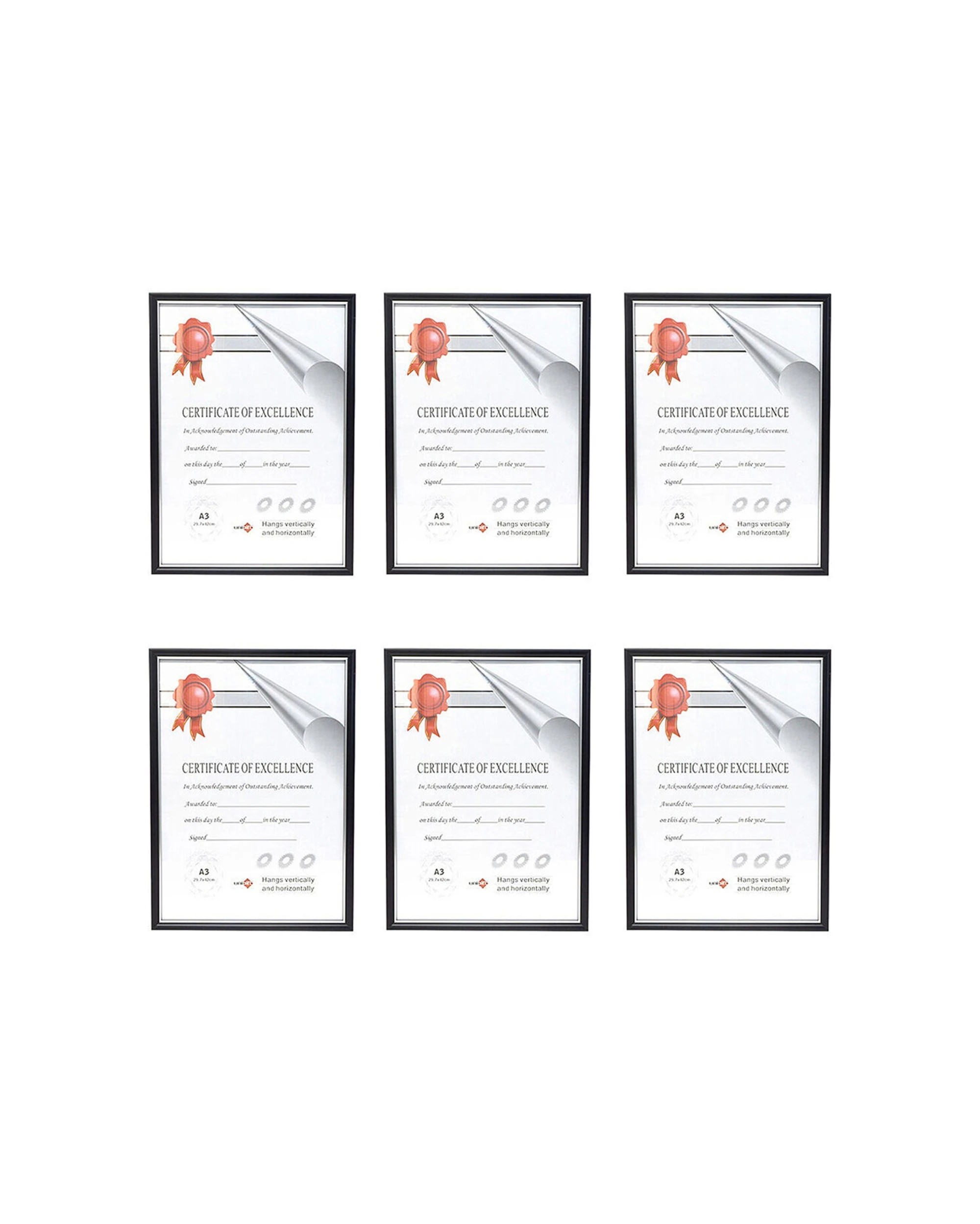 1 Unigift 6pk Certificate Glass Picture Photo Frame A3 29.7x42cm - Multi, 1 of 2