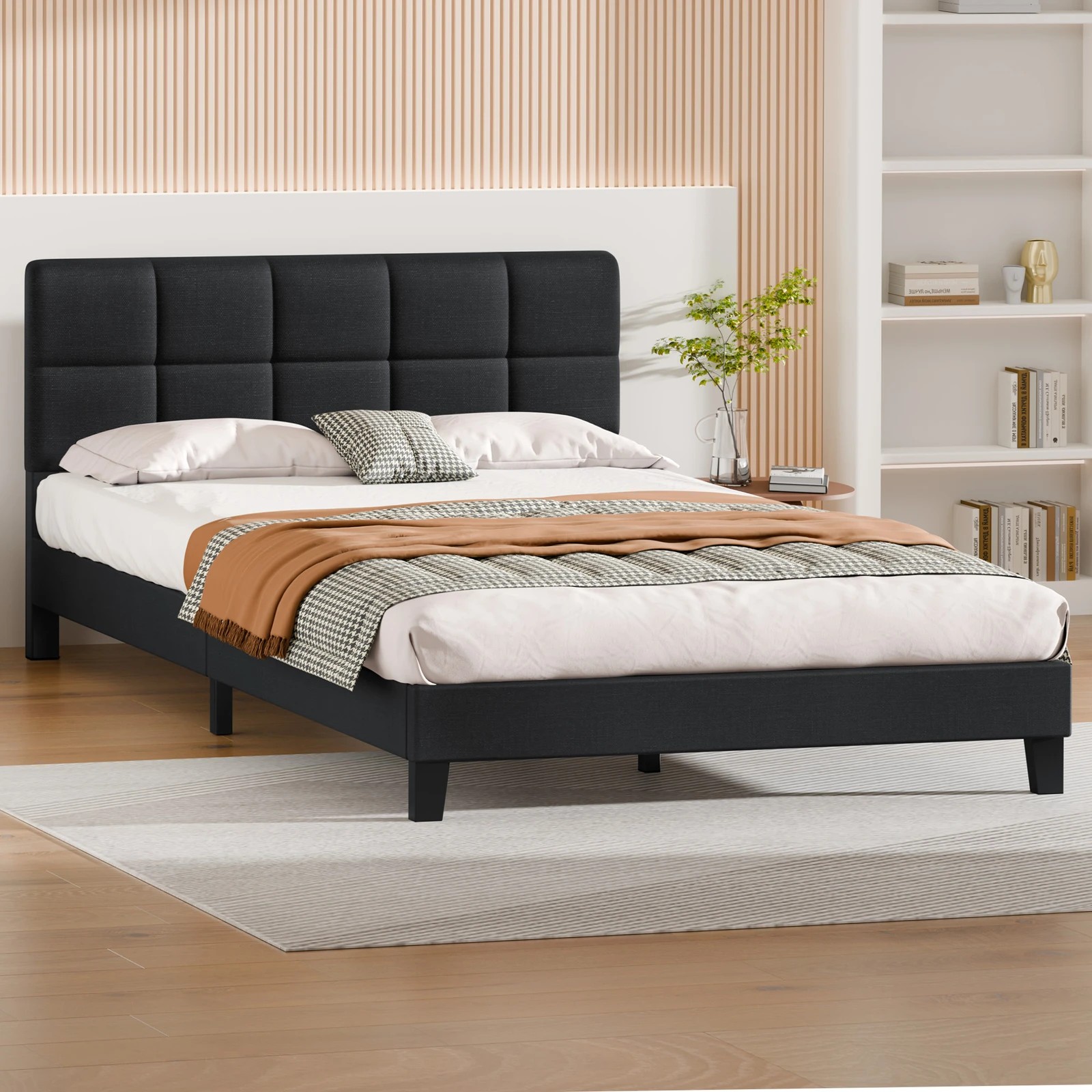 4 Alfordson Bed Frame King Size Wooden Slats Platform Fabric Paula - Charcoal, 4 of 9