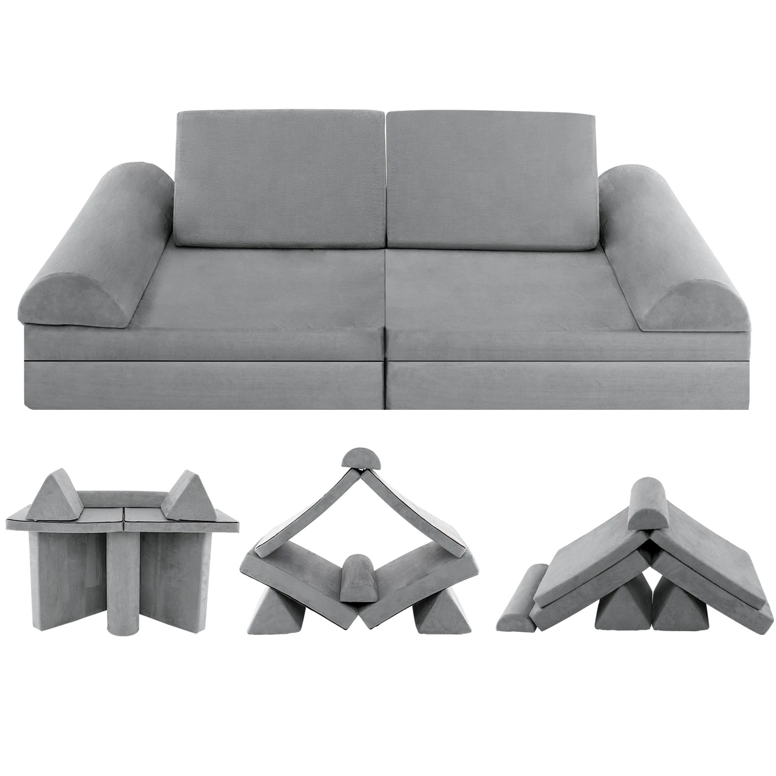 1 Costway 6PCS Modular Play Sofa Foam Couch Chair - Grey, 1 of 1