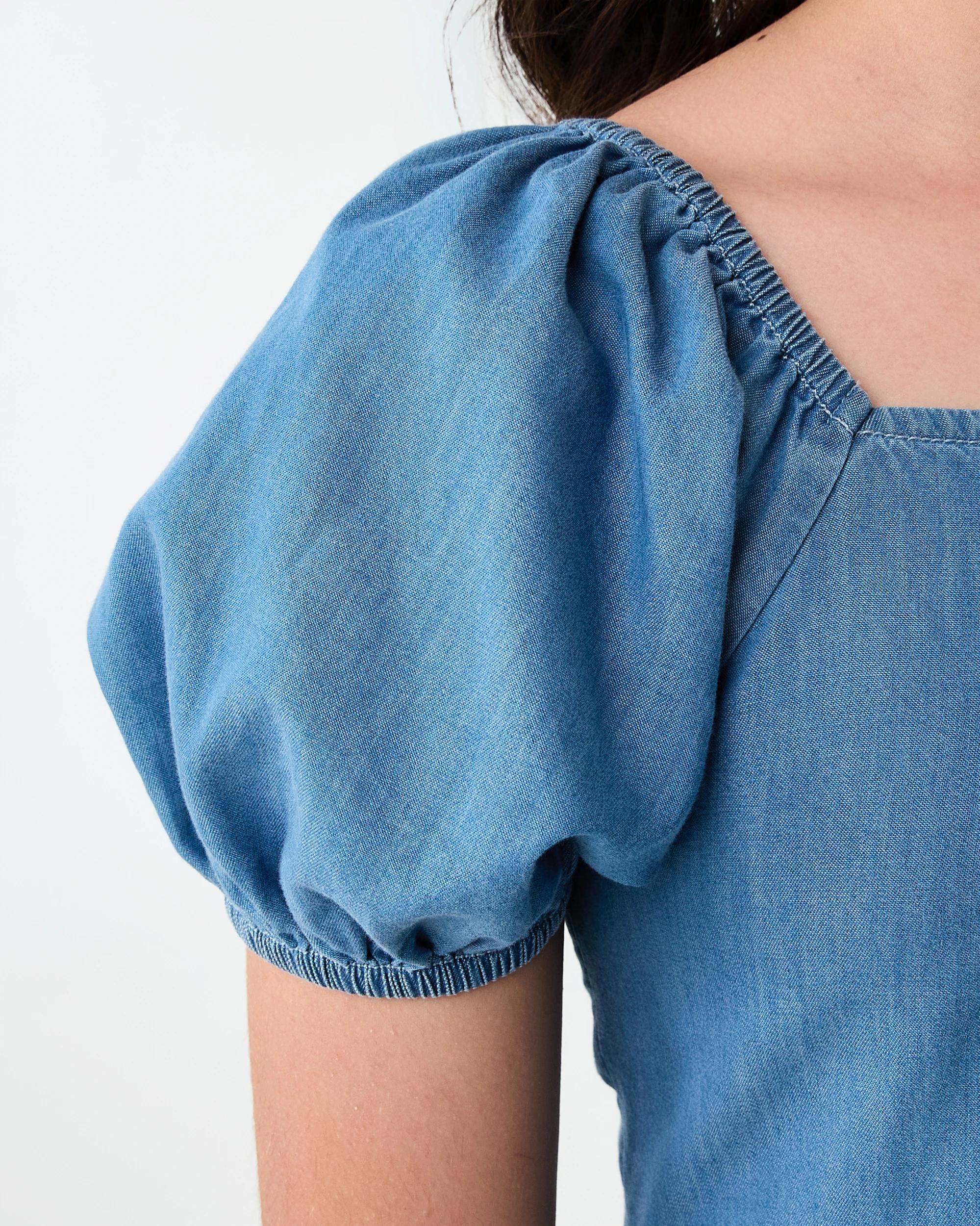 5 Puff Sleeve Woven Dress Mid Wash, 5 of 9