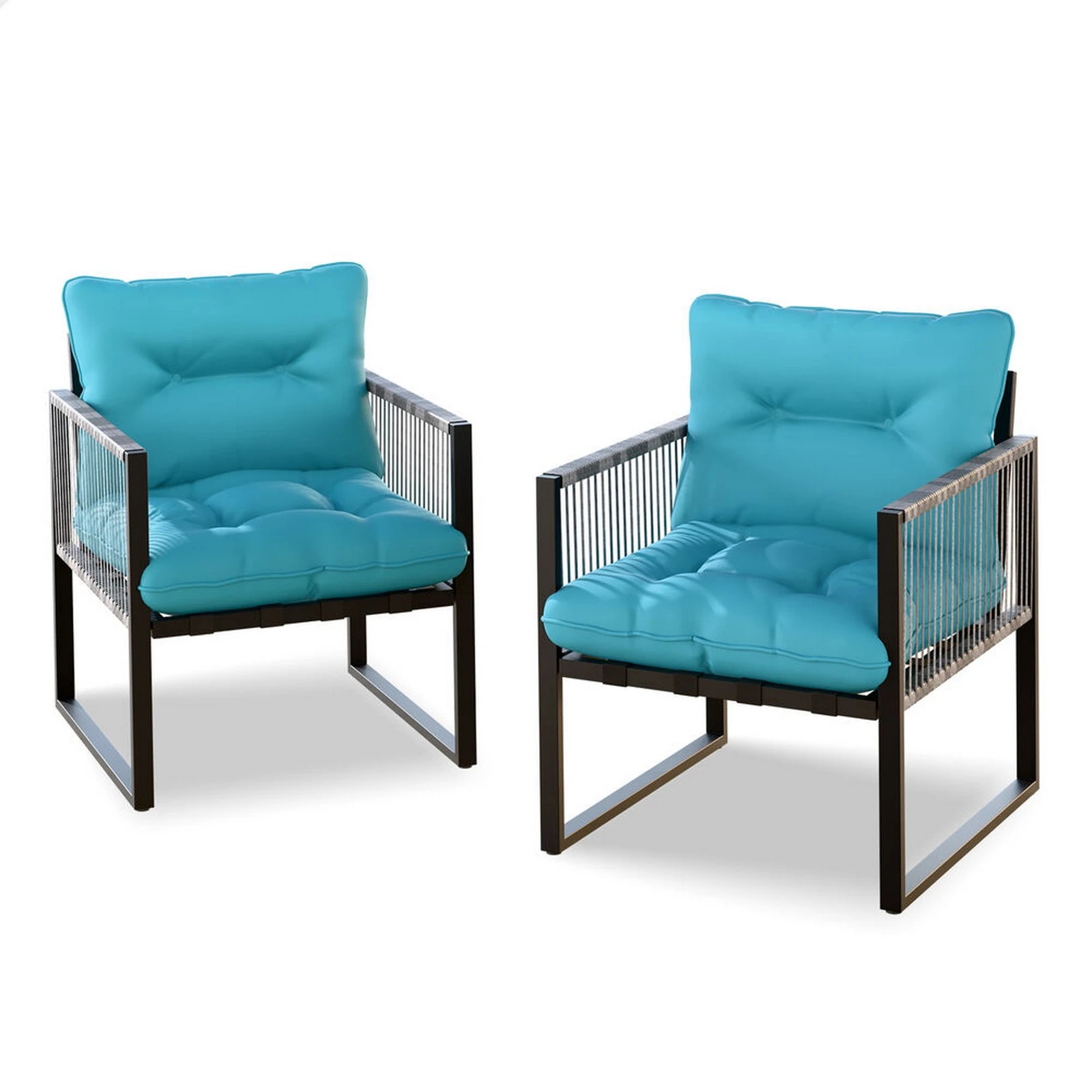 1 Alfordson Outdoor Furniture 2x Lounge Chairs Patio Garden Armchair Rattan Chair - Blue, 1 of 10