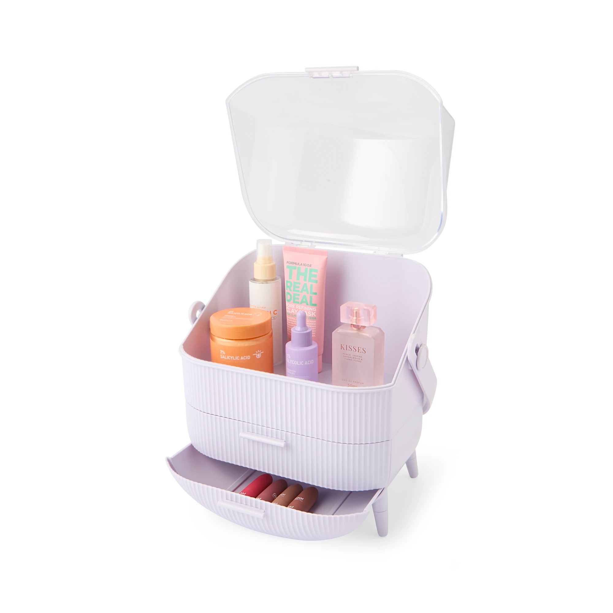 2 Cosmetic Organiser with Drawer - Lilac, 2 of 10