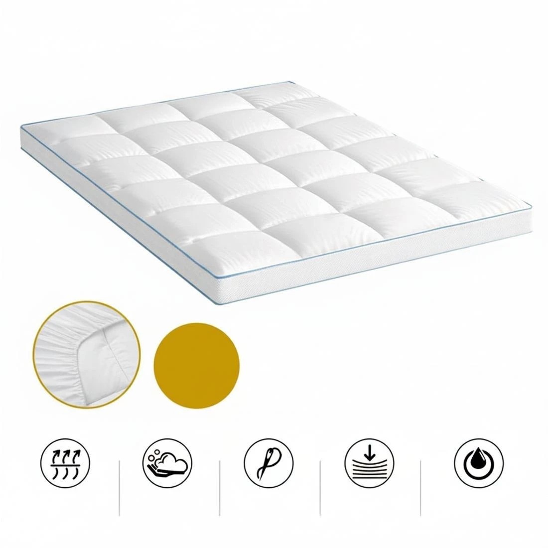 5 Giselle Bedding Mattress Topper Pillowtop Bamboo 10cm Double - White, 5 of 7