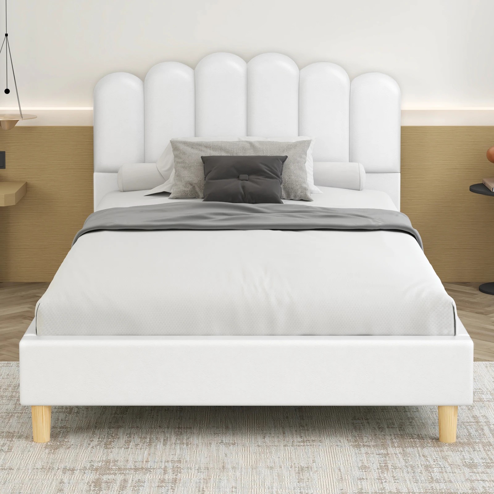 3 Alfordson Bed Frame King Single Upholstered Platform Base Leather Tania - White, 3 of 10