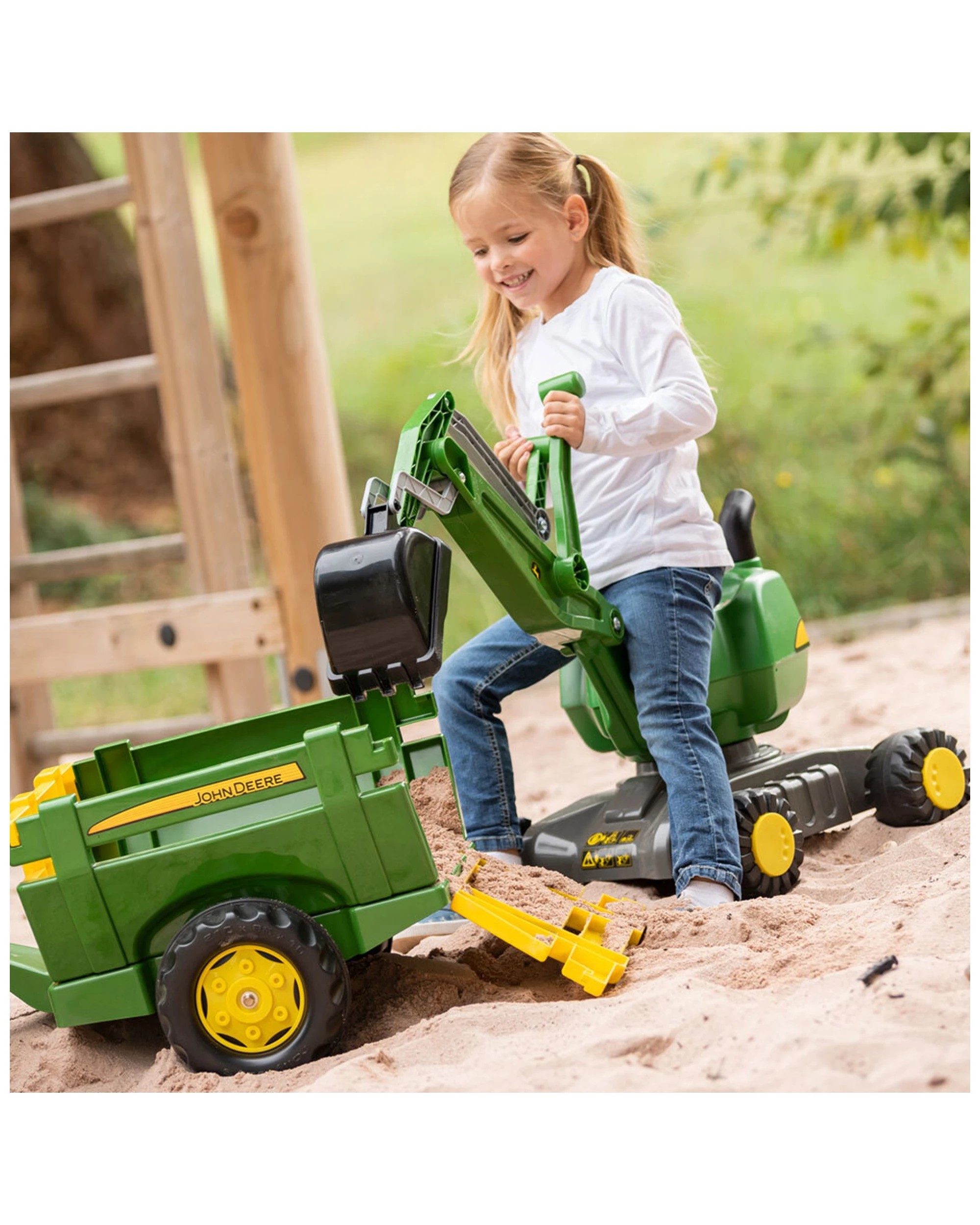 3 John Deere 102cm Ride On Digger Toy With Rotatable Excavator For Kids 3-5 Years - Green, 3 of 4