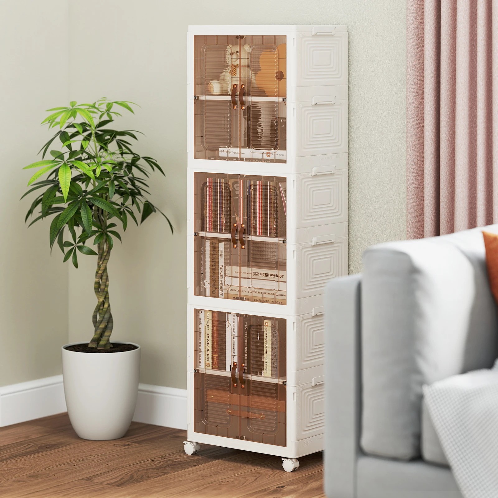 2 Costway 6-Cube Stackable Shoe Cabinet Folding Mobile Shoe Box Rack Storage Bins Organiser, 2 of 5