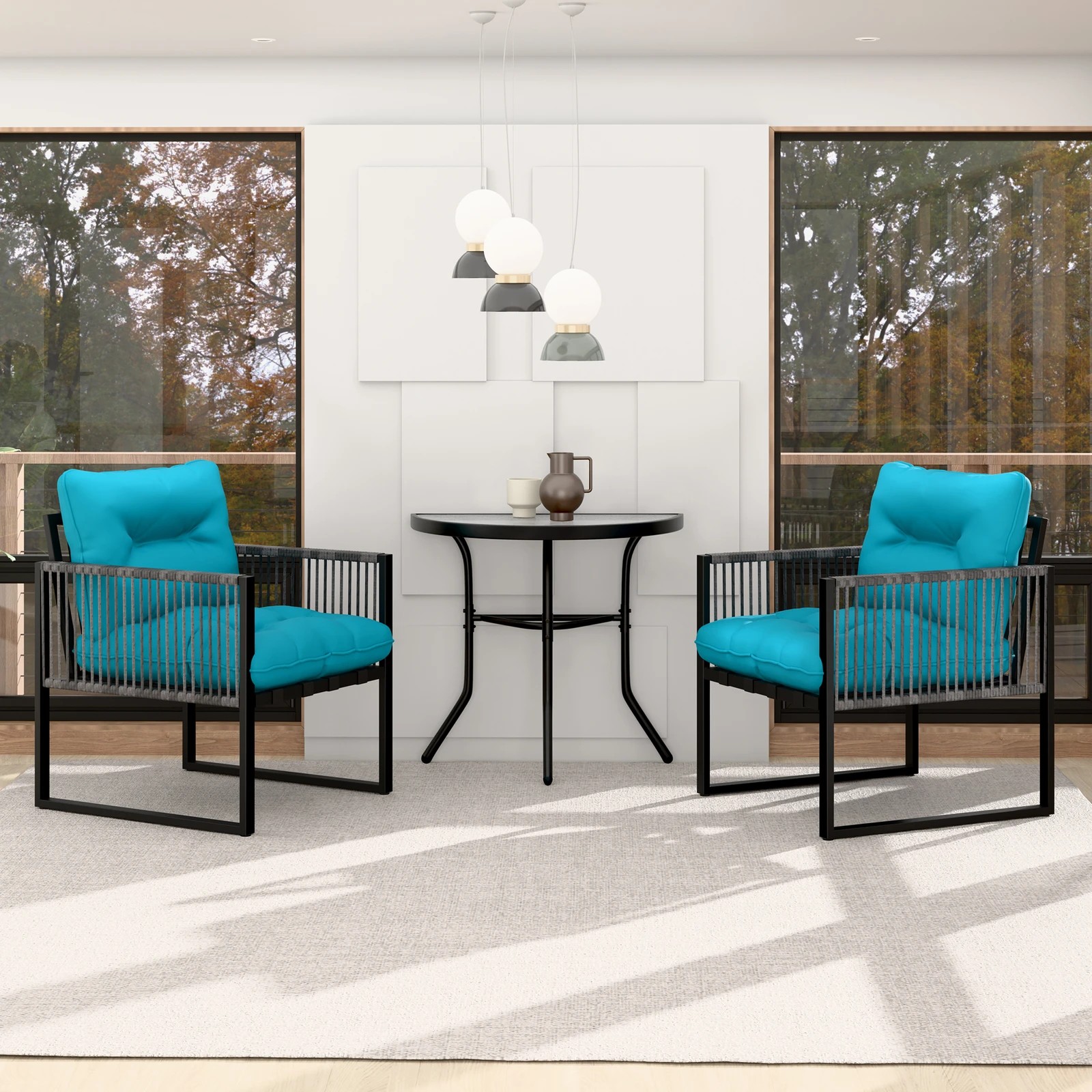 3 Alfordson Outdoor Lounge Set Patio Furniture Table and Chairs Glass Armchair - Blue, 3 of 10