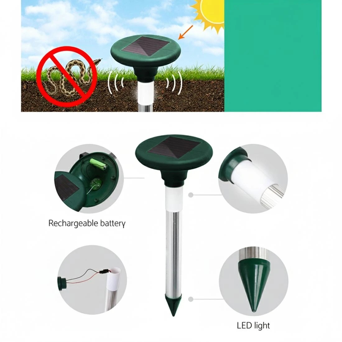 3 Gardeon Snake Repeller 20X Multi Pulse Solar LED Plus Ultrasonic Pest Rodent - Black, 3 of 4