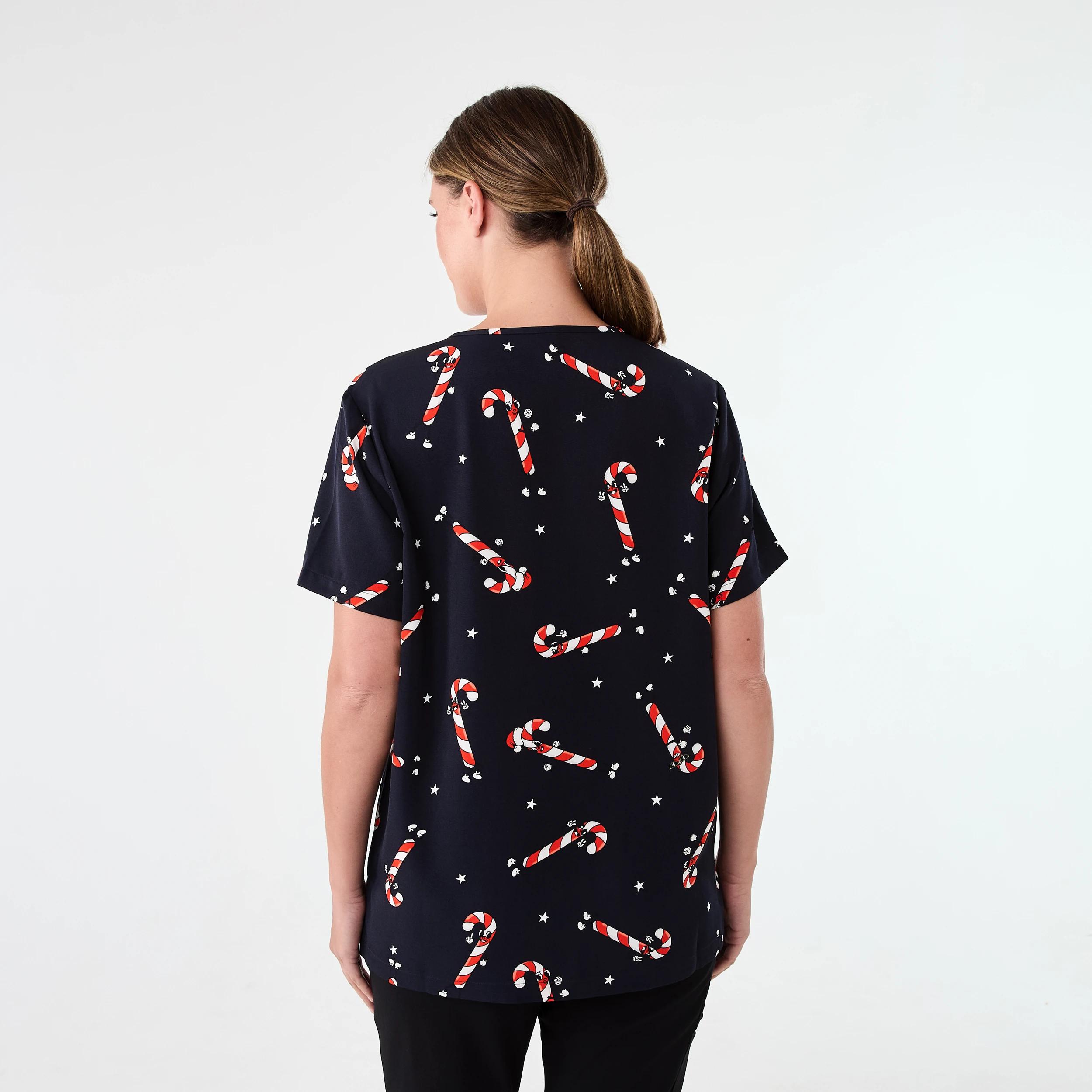 3 Workwear Short Sleeve Christmas Scrub Top DANCING CANDY CANES, 3 of 8